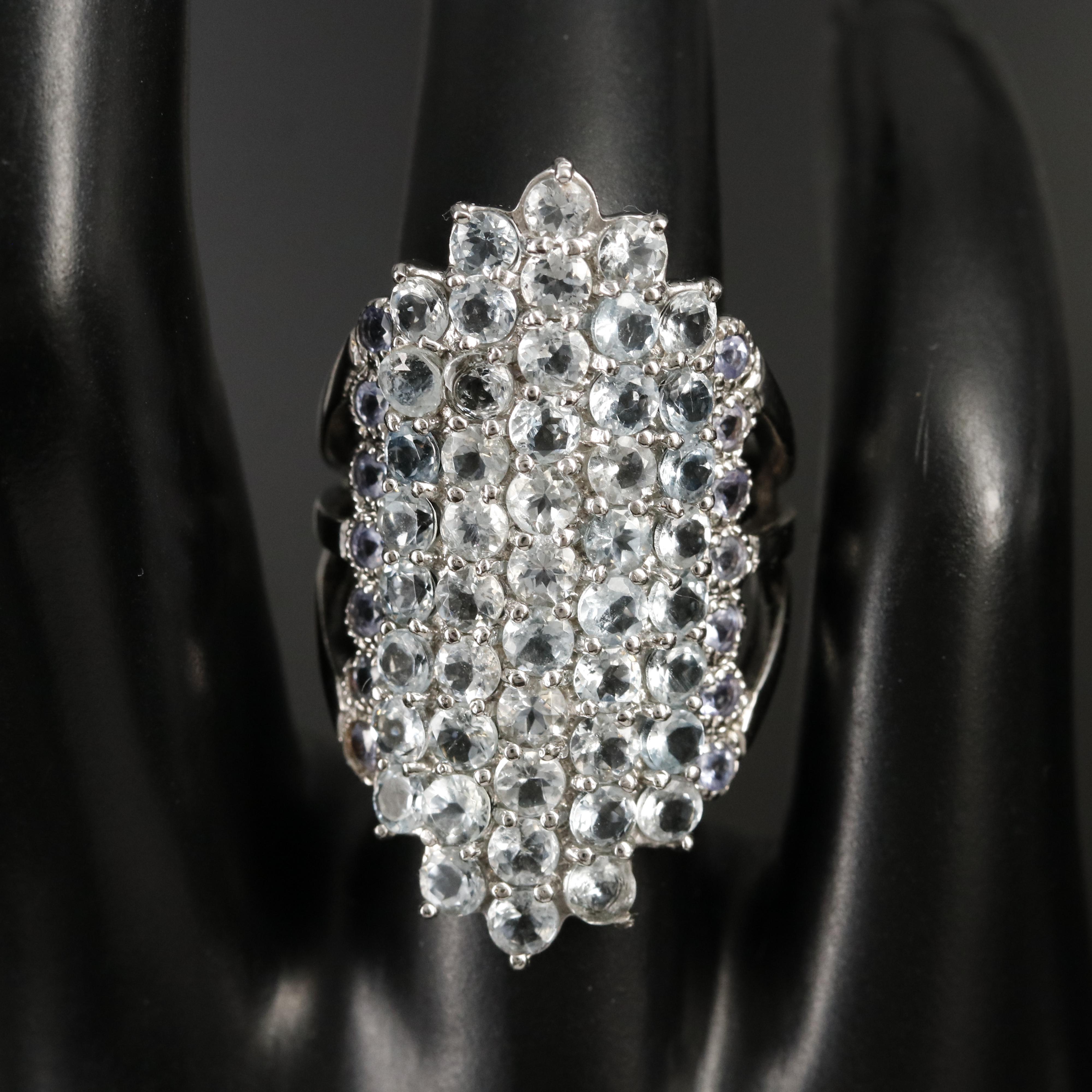 Sterling Aquamarine and Tanzanite Pointer Ring