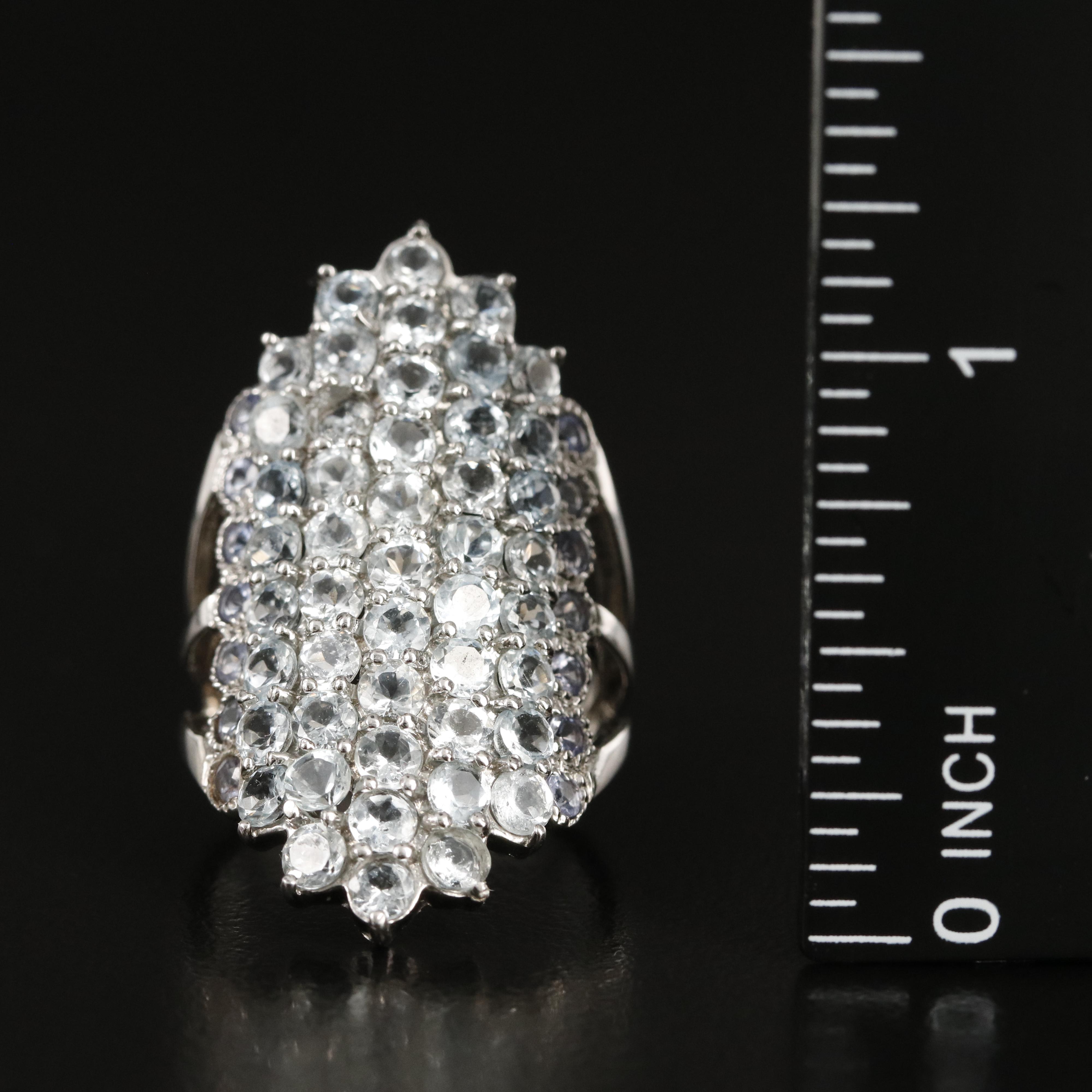 Sterling Aquamarine and Tanzanite Pointer Ring