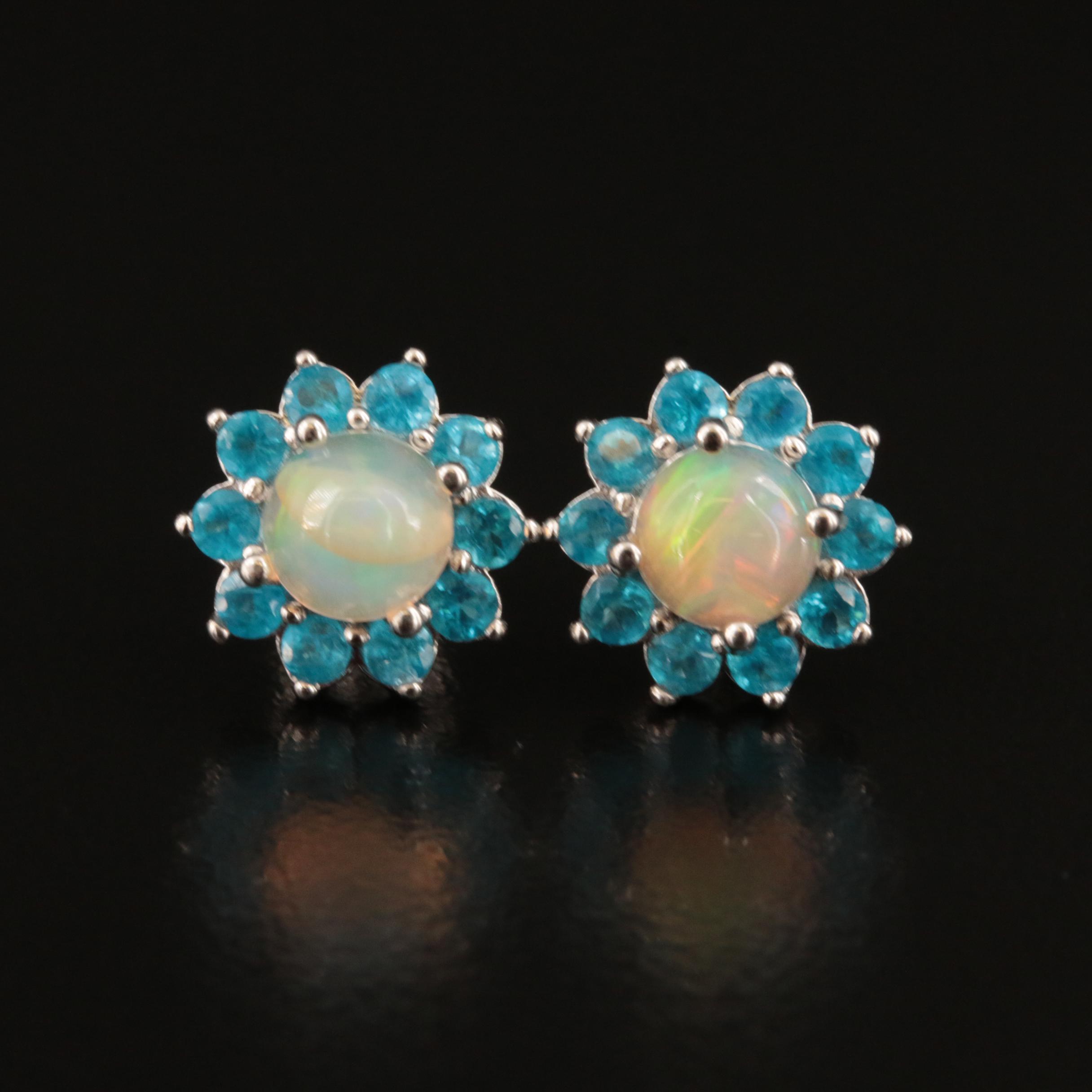 Sterling Opal and Apatite Stud Earrings