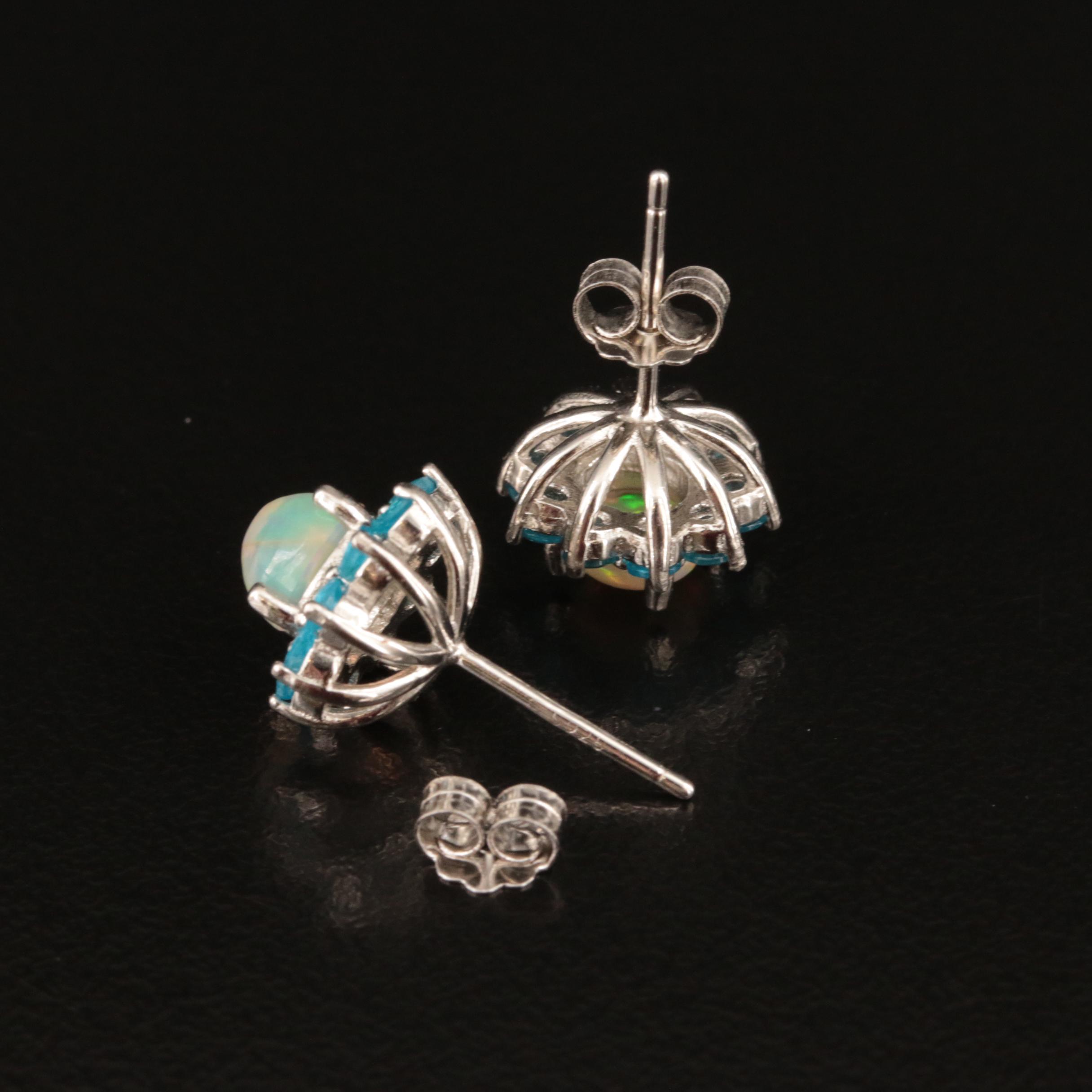 Sterling Opal and Apatite Stud Earrings