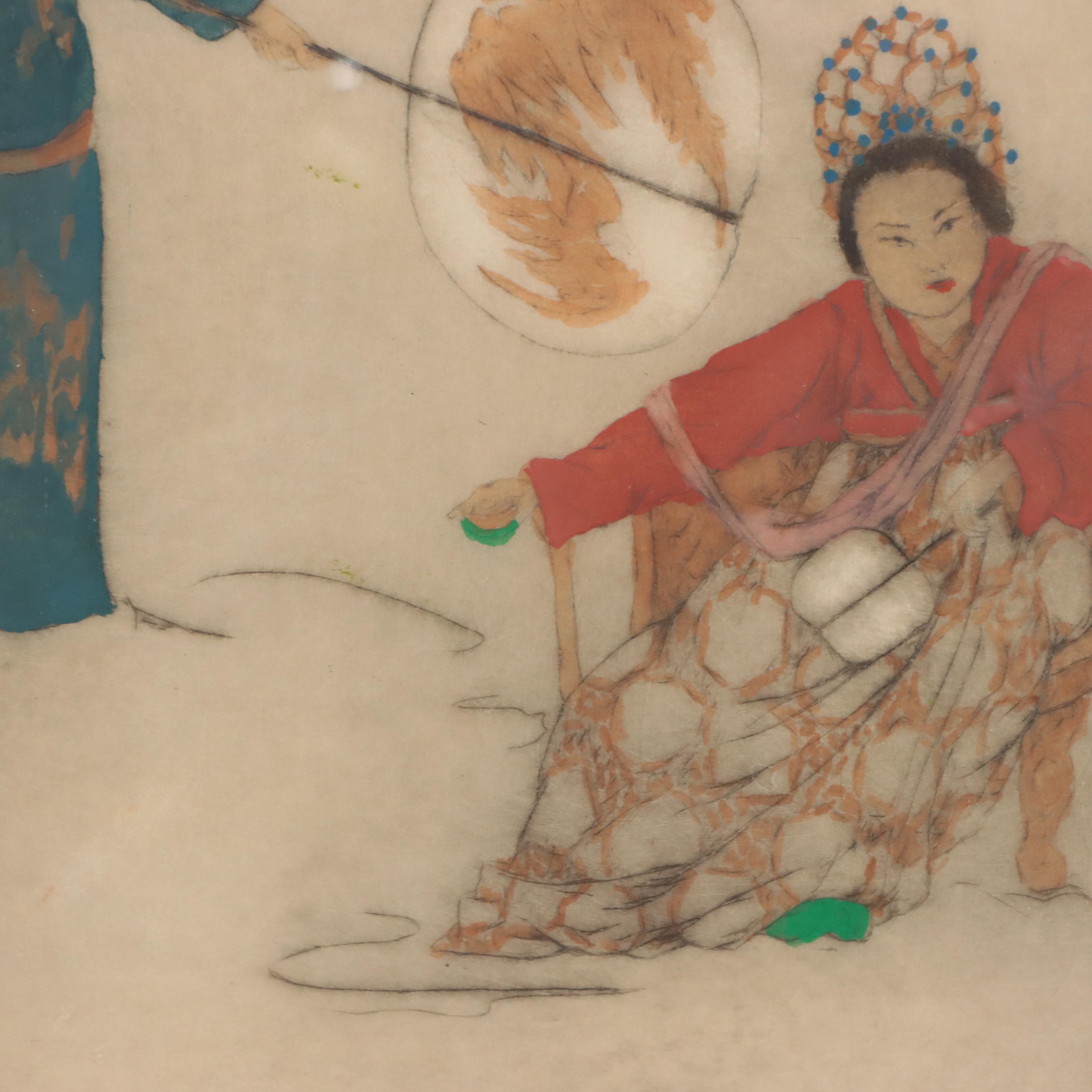 Elyse Lord Hand-Colored Etching with Drypoint "Lady of Rank"