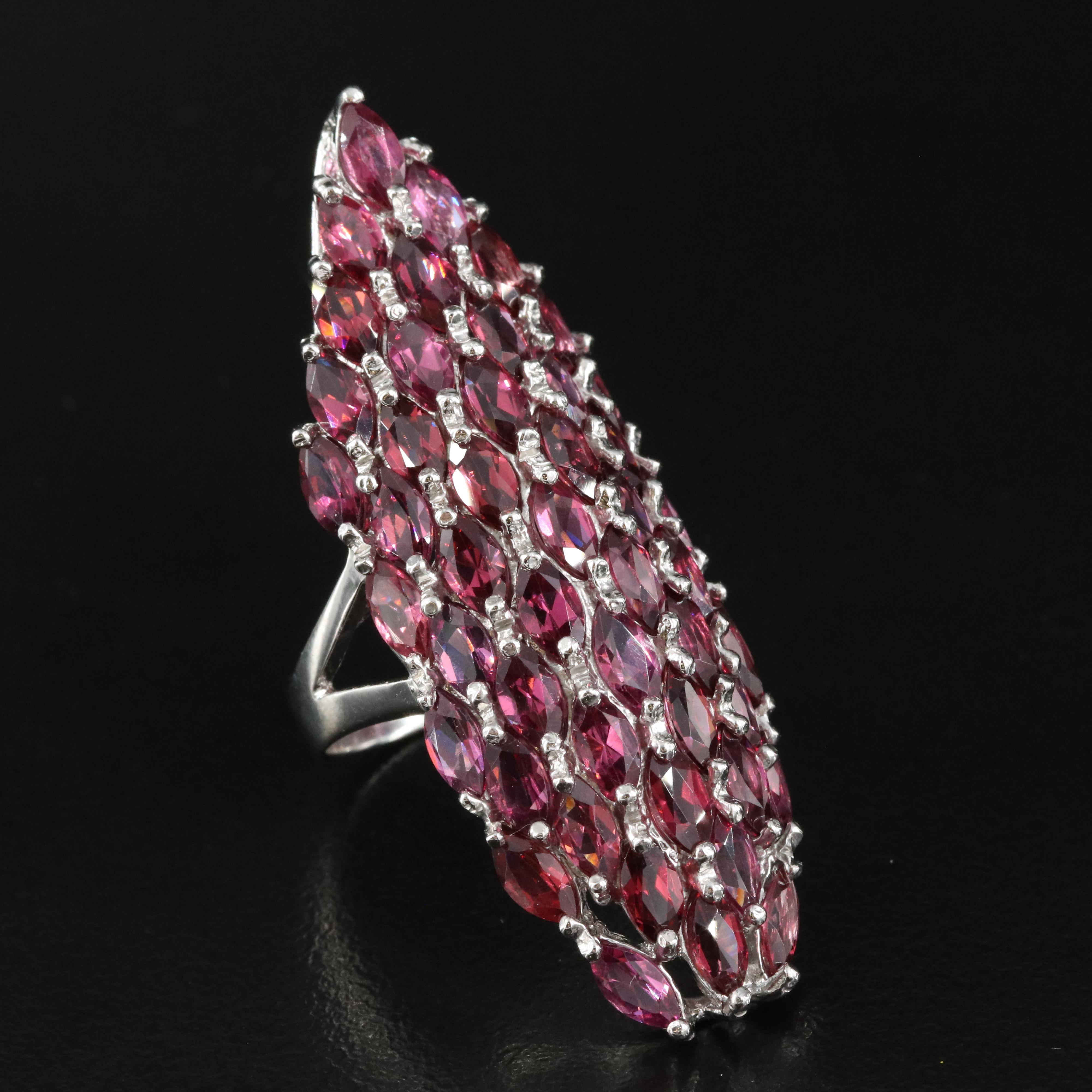 Sterling Rhodolite Garnet Cluster Ring