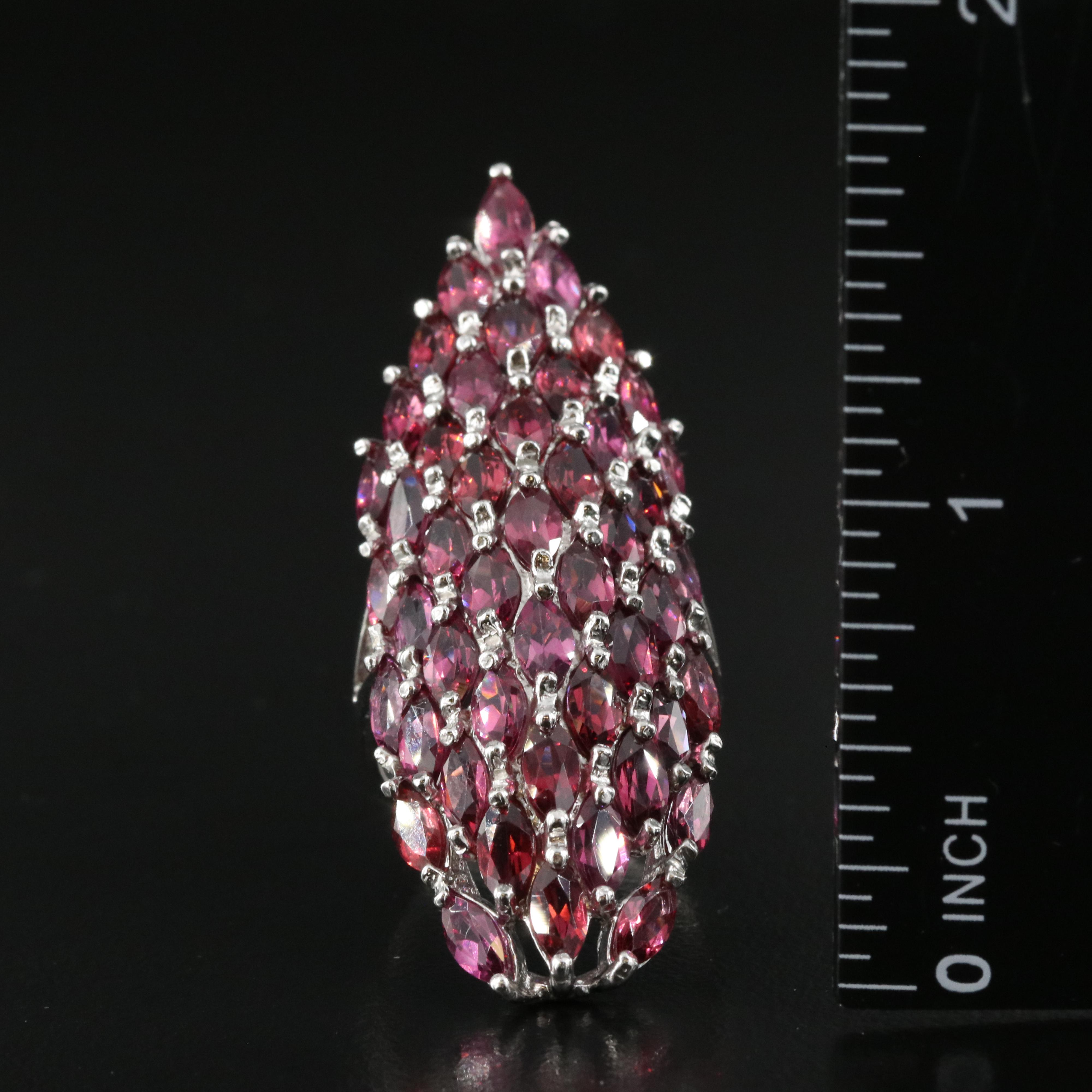Sterling Rhodolite Garnet Cluster Ring