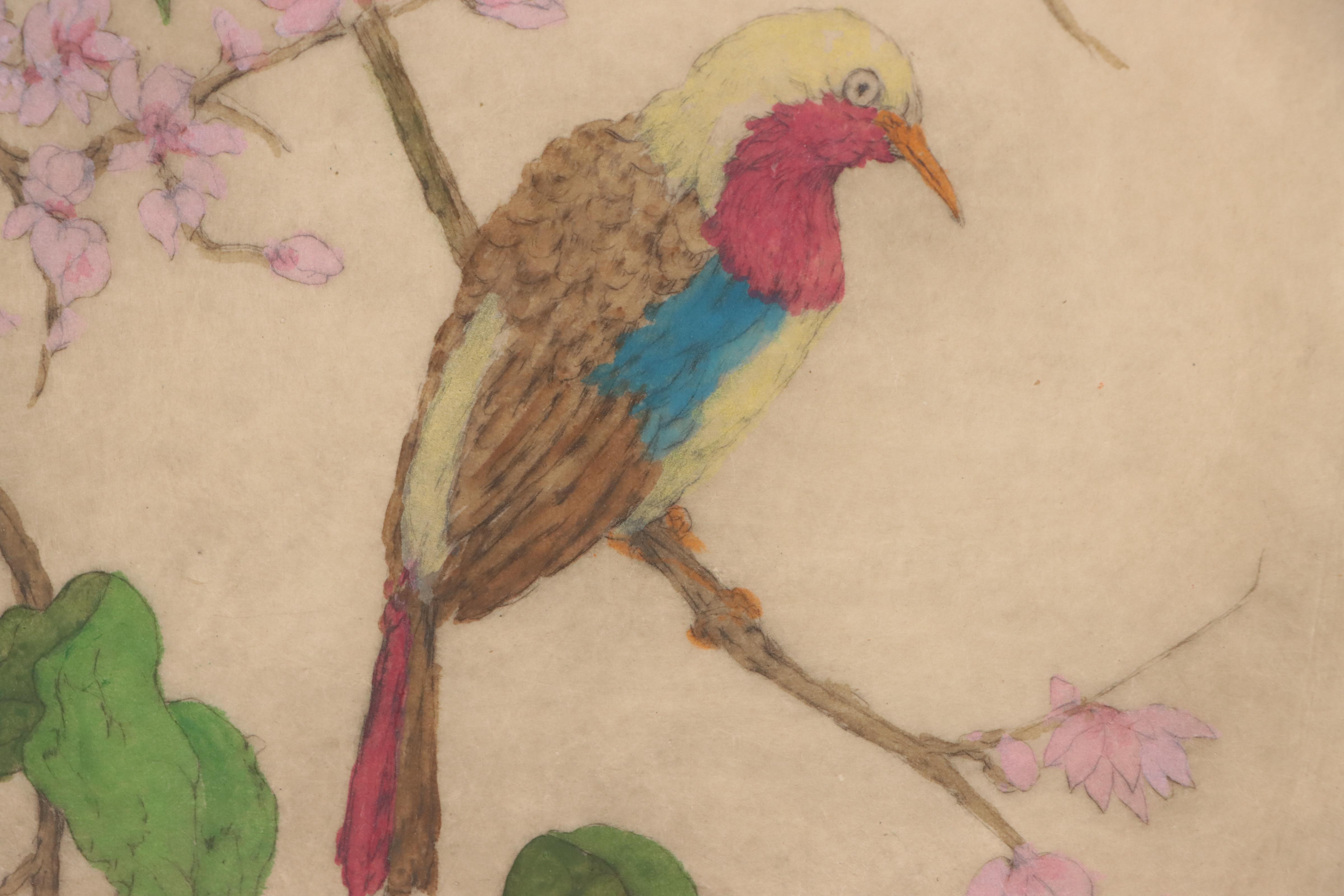 Elyse Lord Hand-Colored Etching with Drypoint of Bird