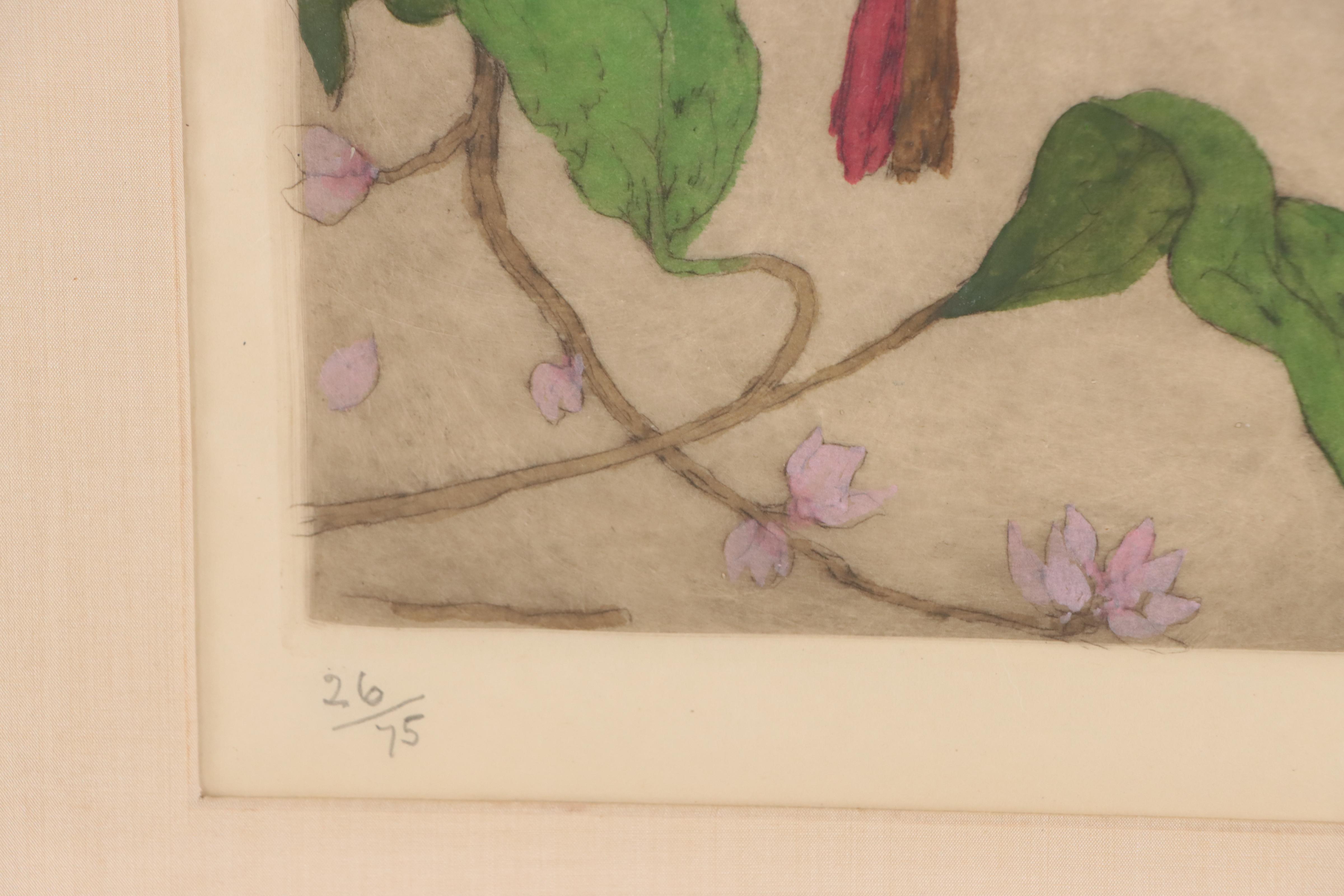 Elyse Lord Hand-Colored Etching with Drypoint of Bird