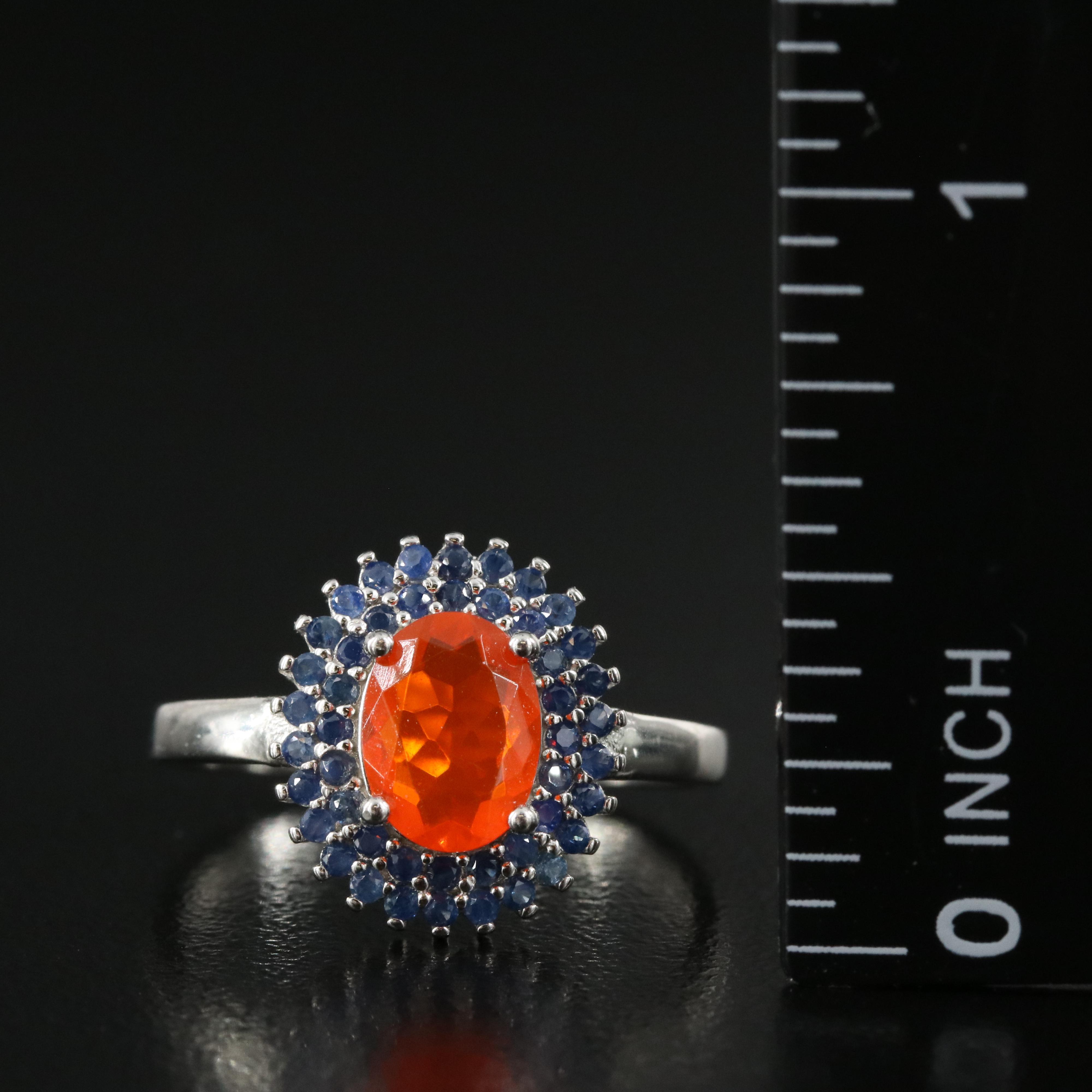 Sterling Fire Opal and Sapphire Ring