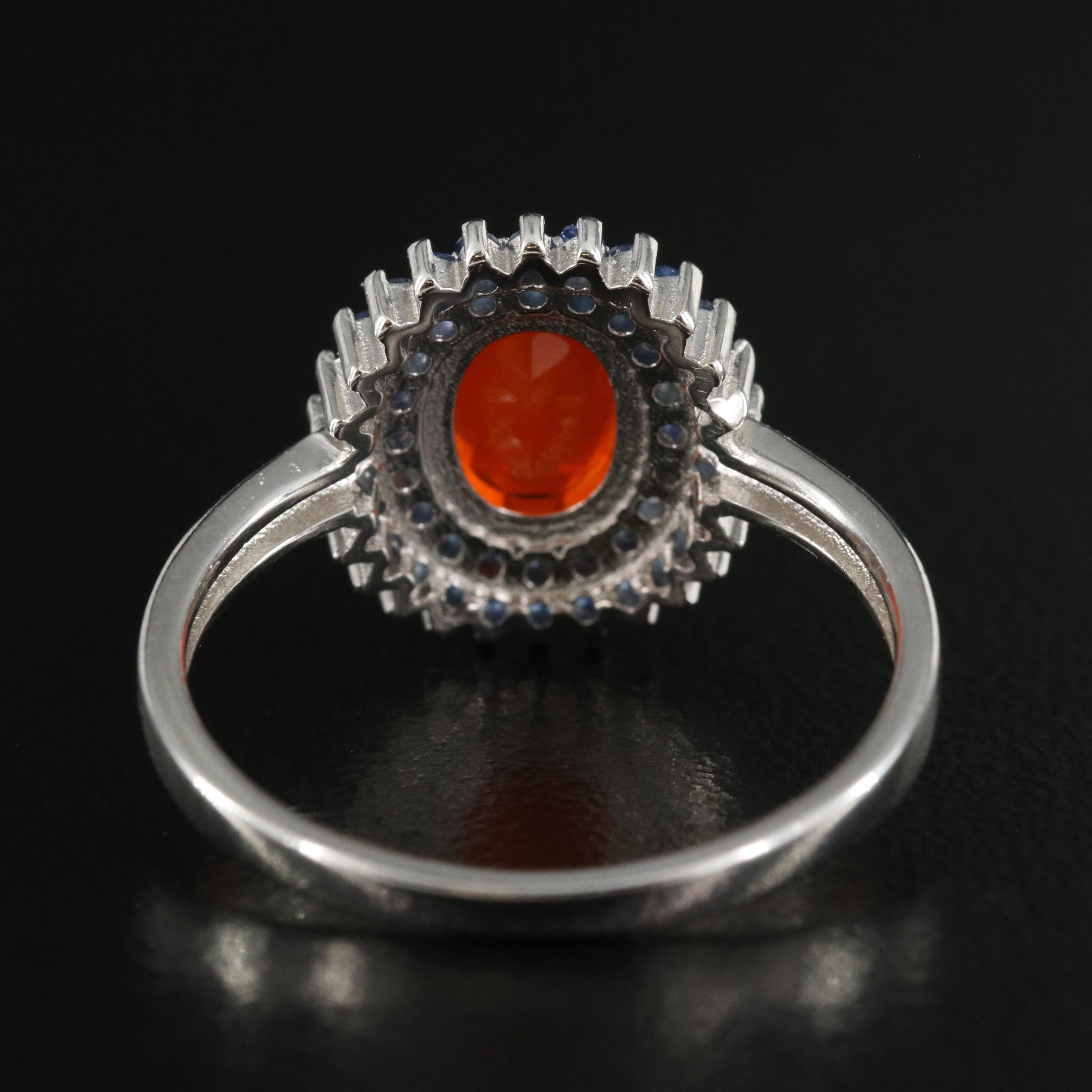 Sterling Fire Opal and Sapphire Ring
