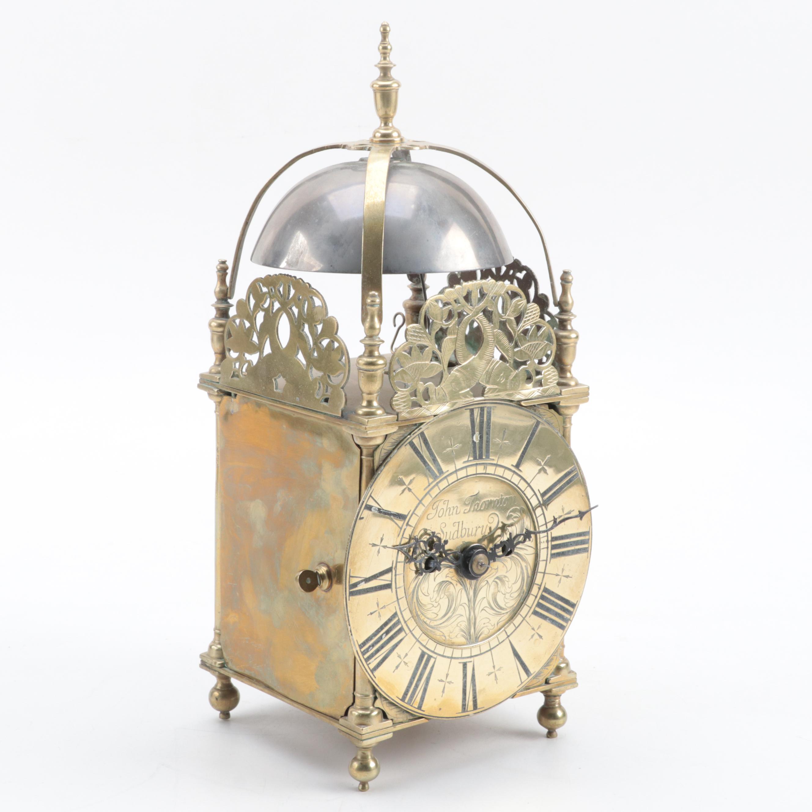 John Thornton of Sudbury English Brass Lantern Clock, 18th Century