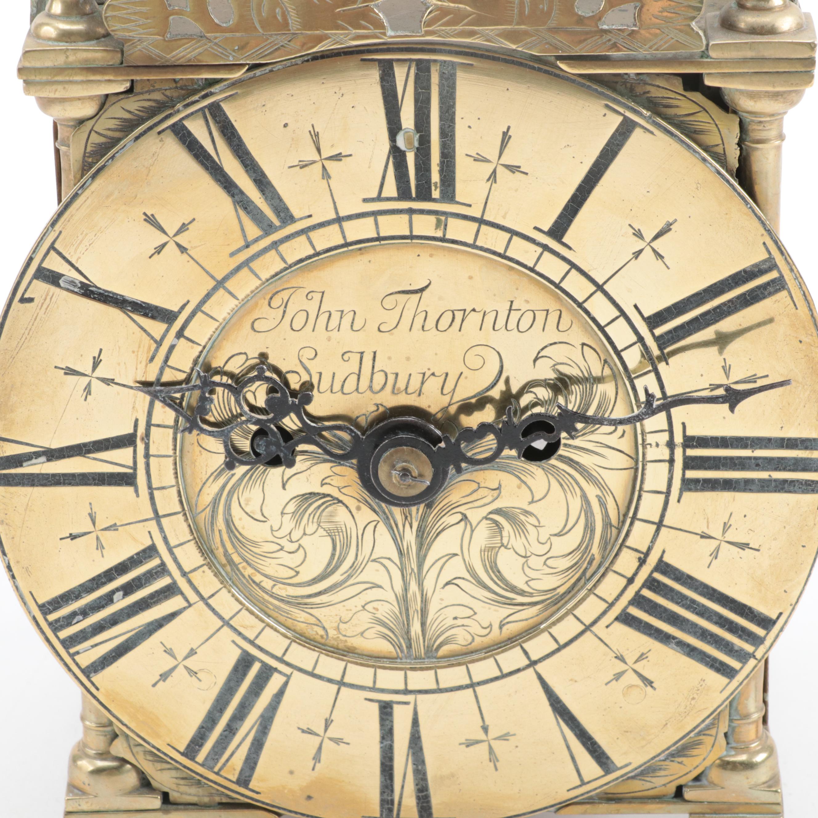 John Thornton of Sudbury English Brass Lantern Clock, 18th Century