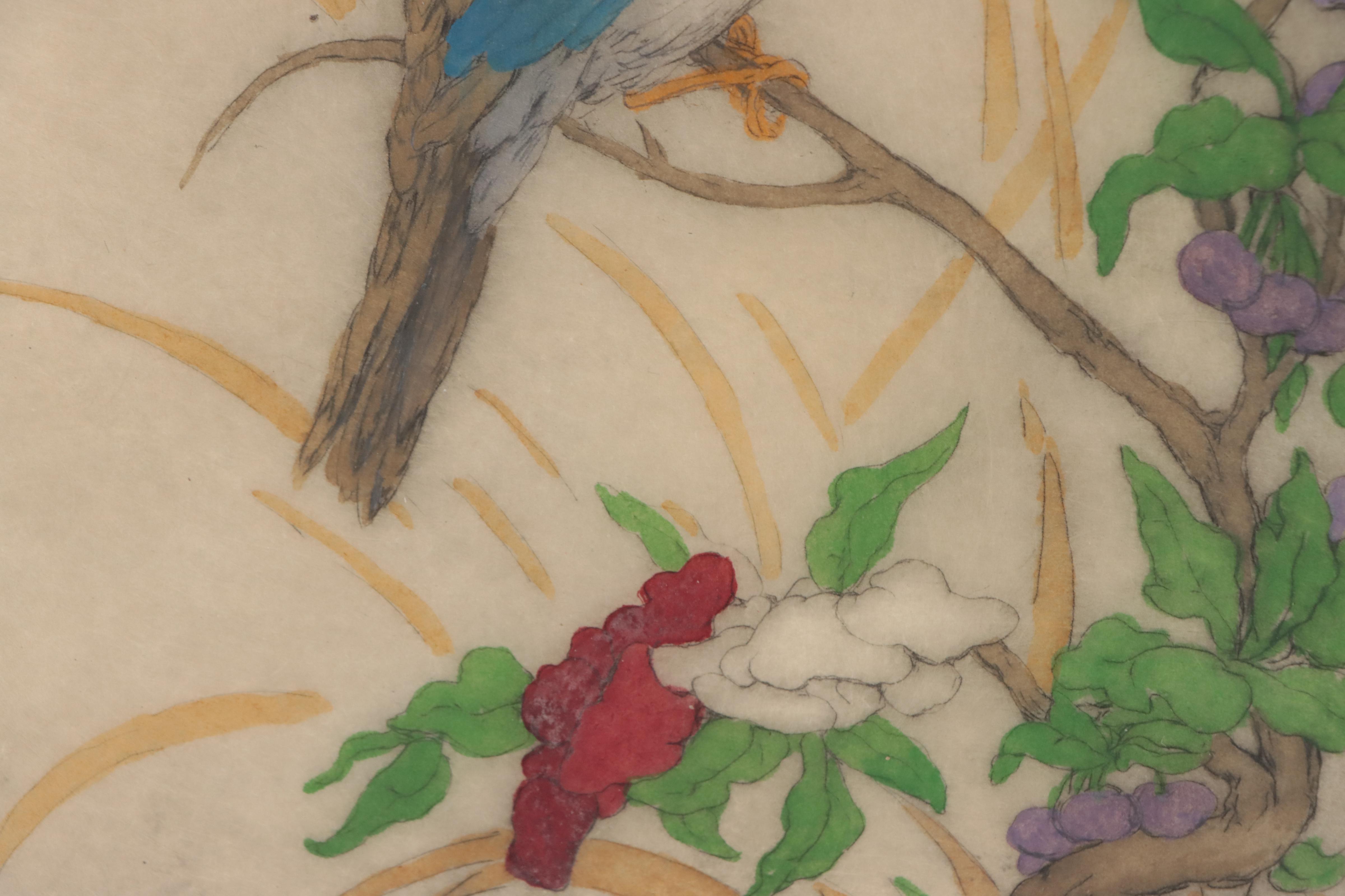 Elyse Lord Hand-Colored Etching with Drypoint of Bird