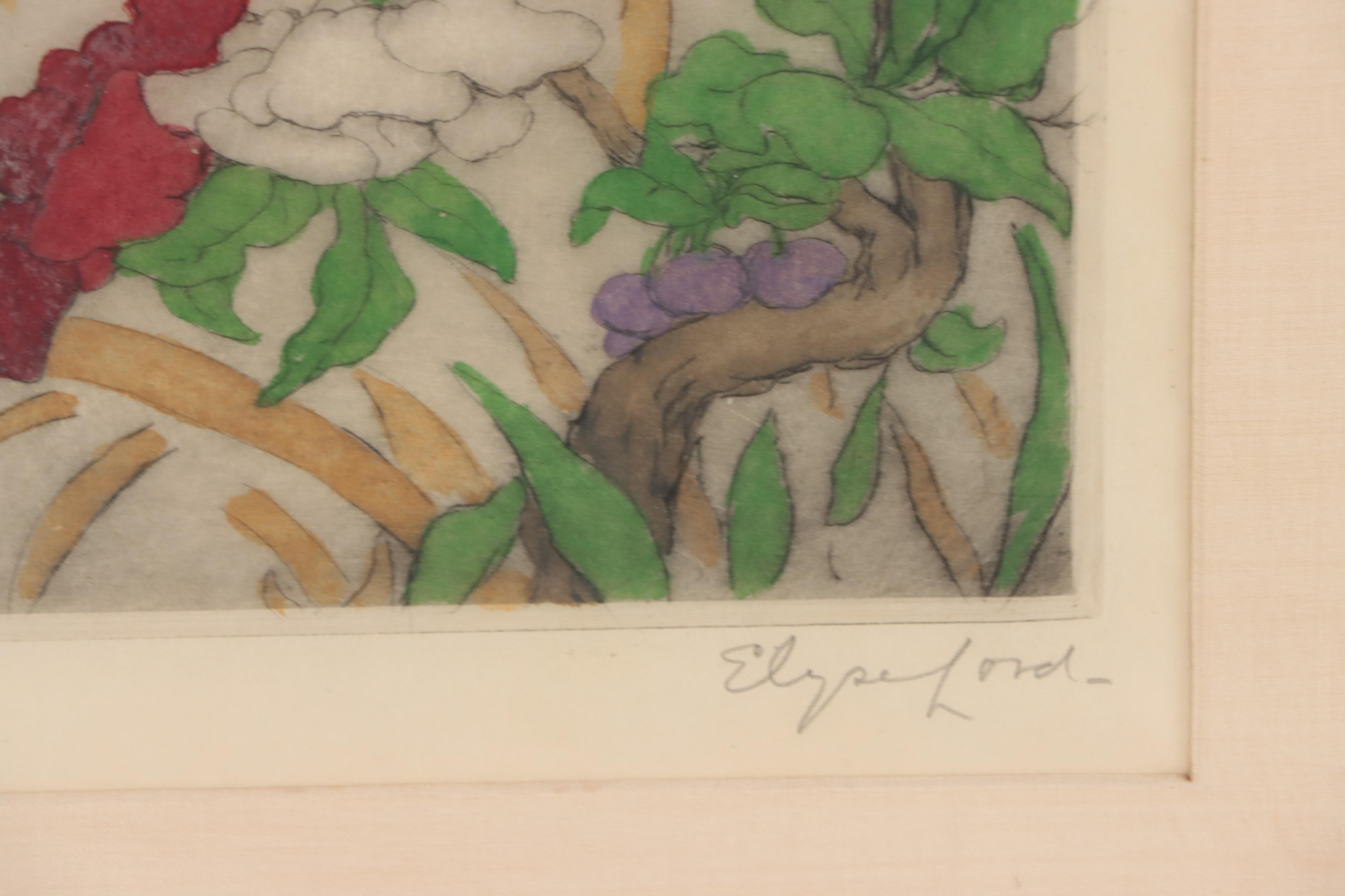 Elyse Lord Hand-Colored Etching with Drypoint of Bird