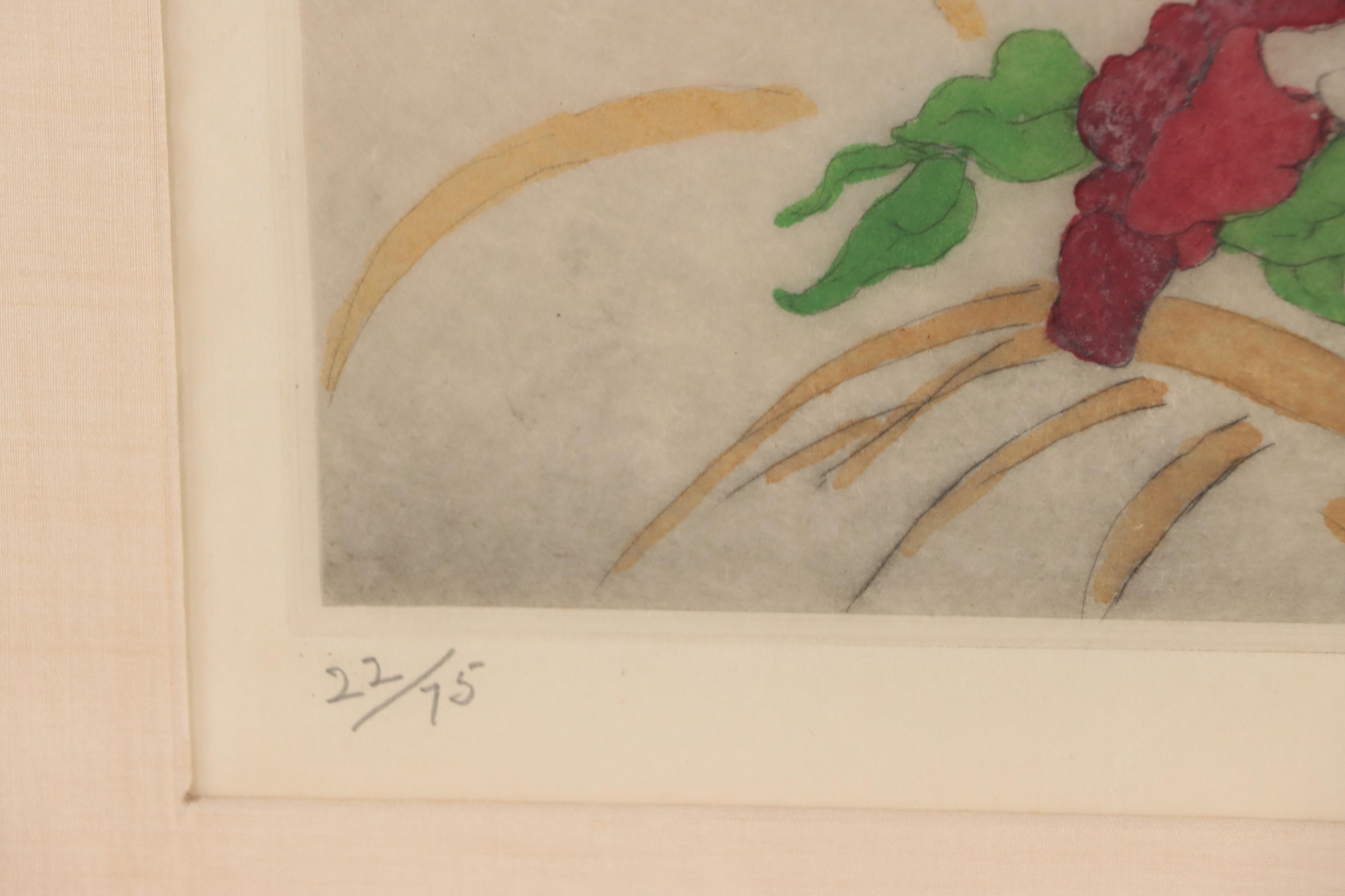 Elyse Lord Hand-Colored Etching with Drypoint of Bird