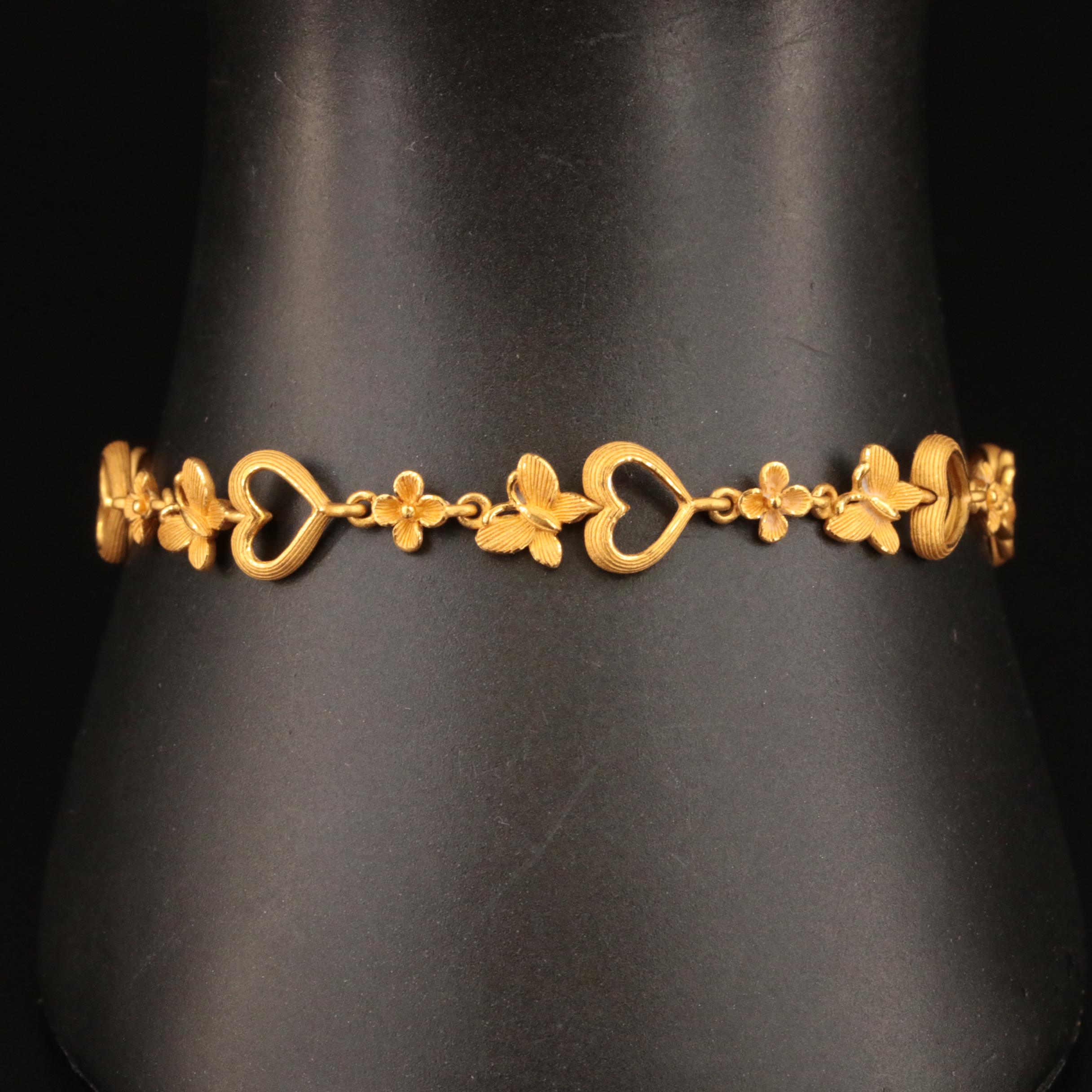 Prima Gold 24K Heart and Floral Link Bracelet