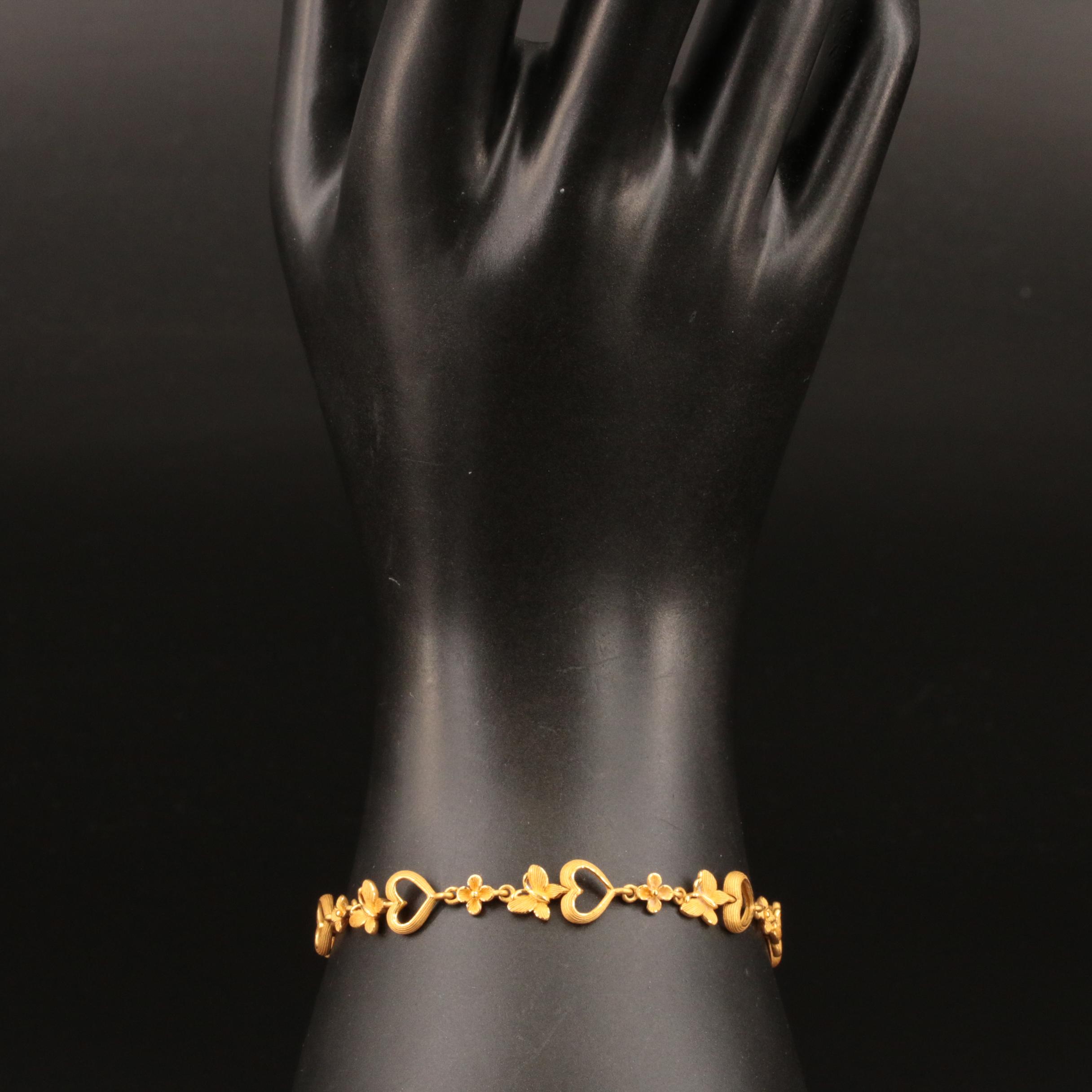 Prima Gold 24K Heart and Floral Link Bracelet