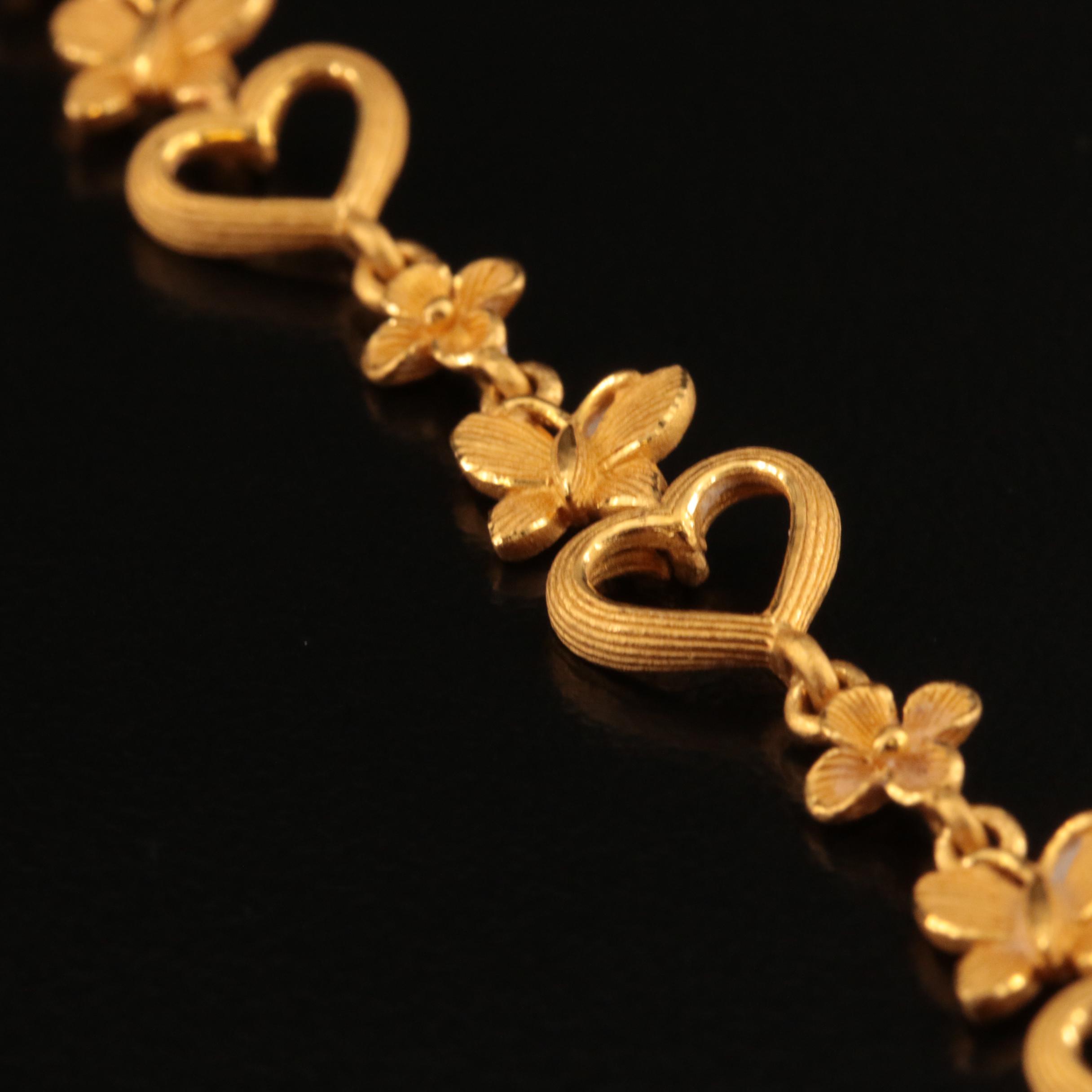 Prima Gold 24K Heart and Floral Link Bracelet