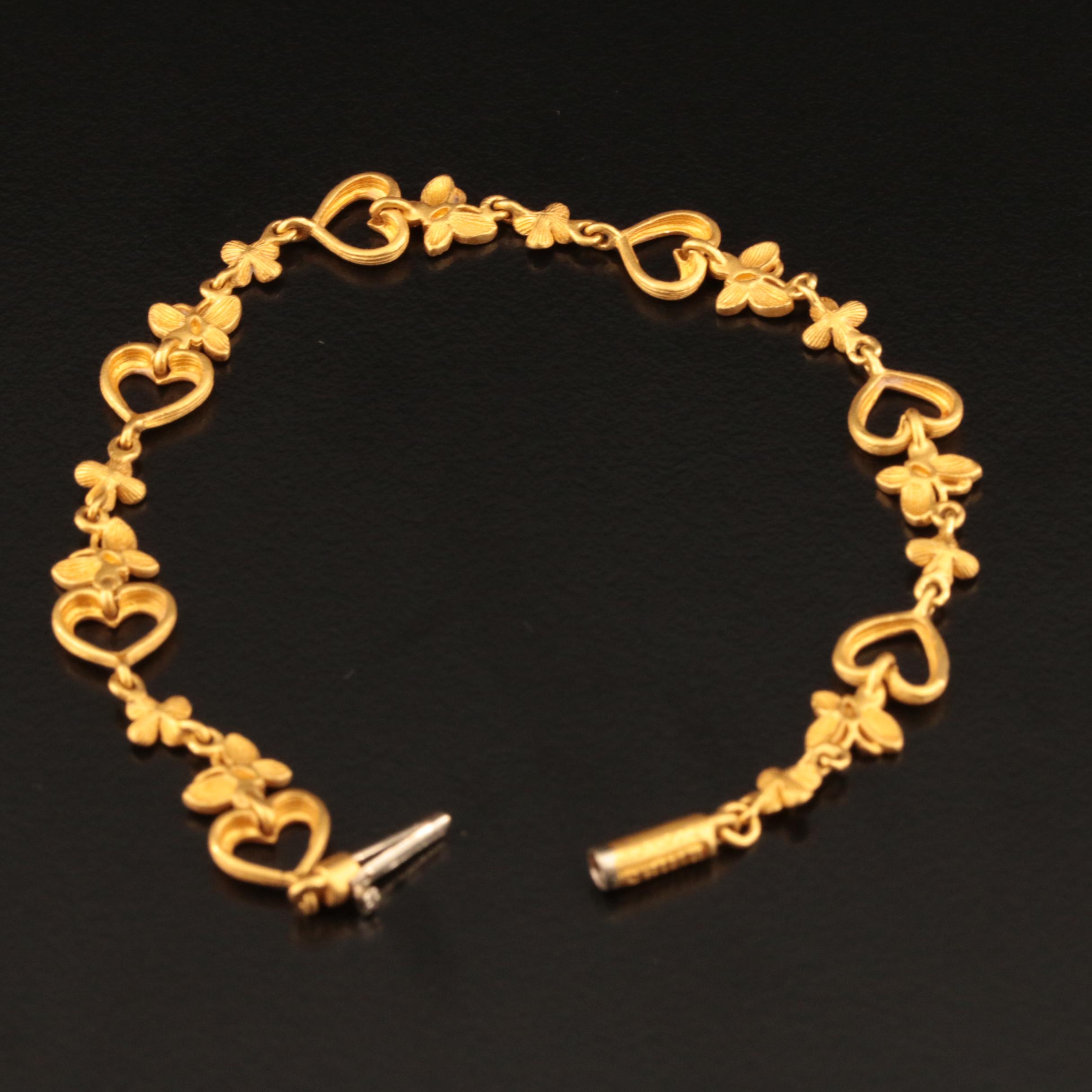 Prima Gold 24K Heart and Floral Link Bracelet