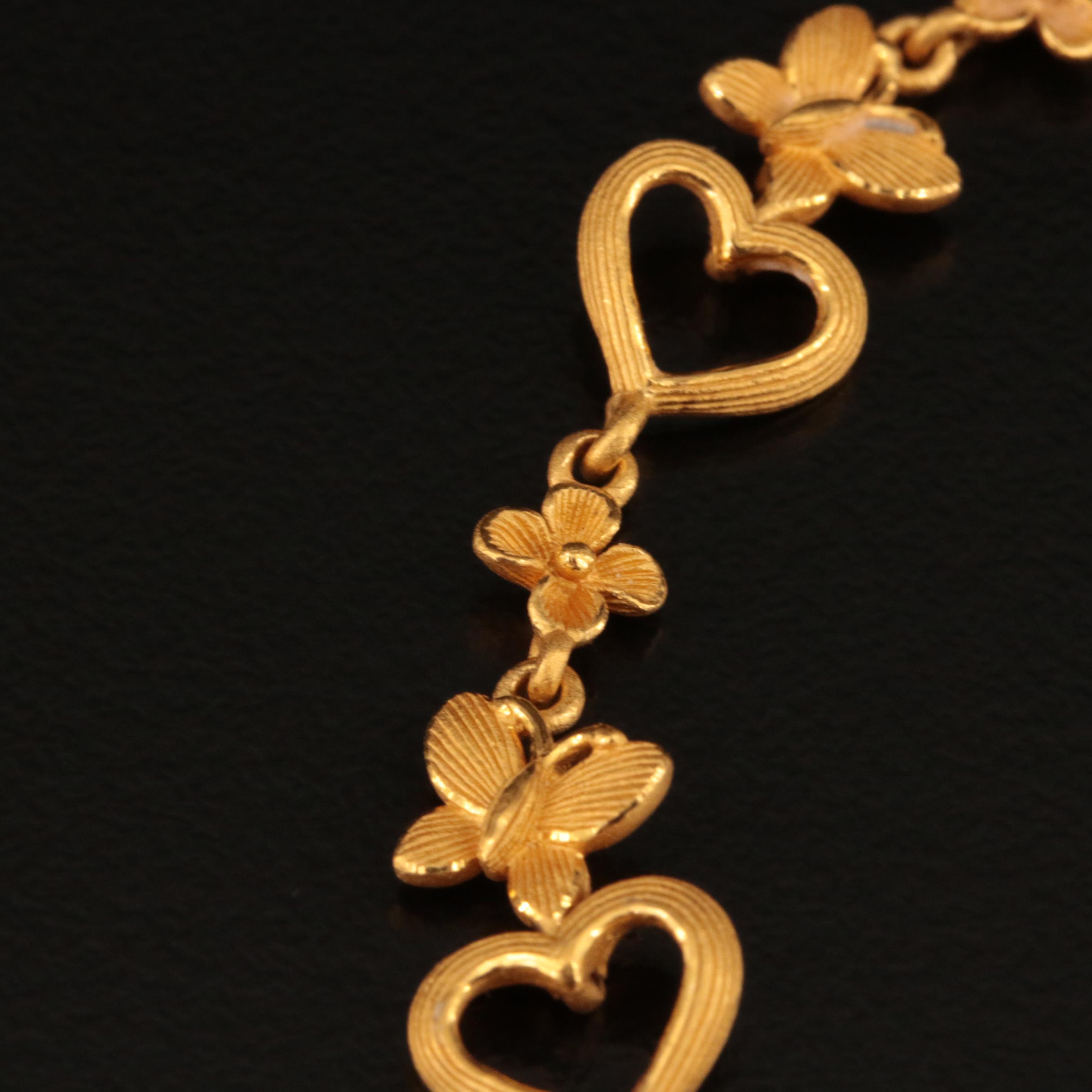 Prima Gold 24K Heart and Floral Link Bracelet
