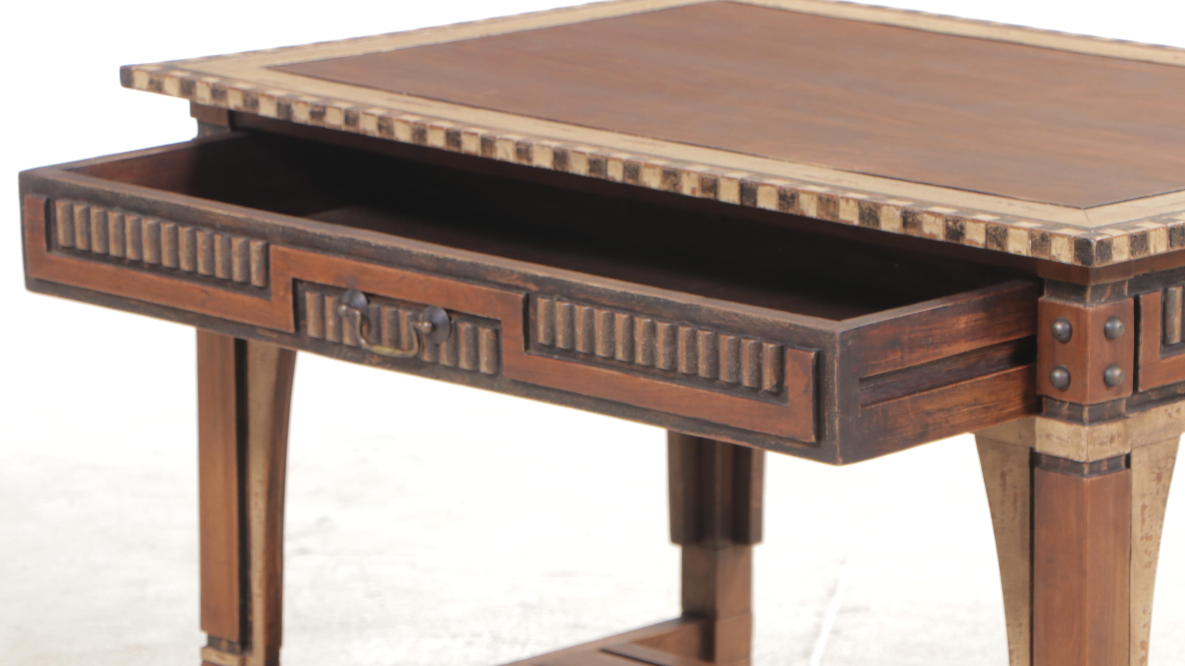 Hardwood and Paint-Decorated Writing Table and Side Chair