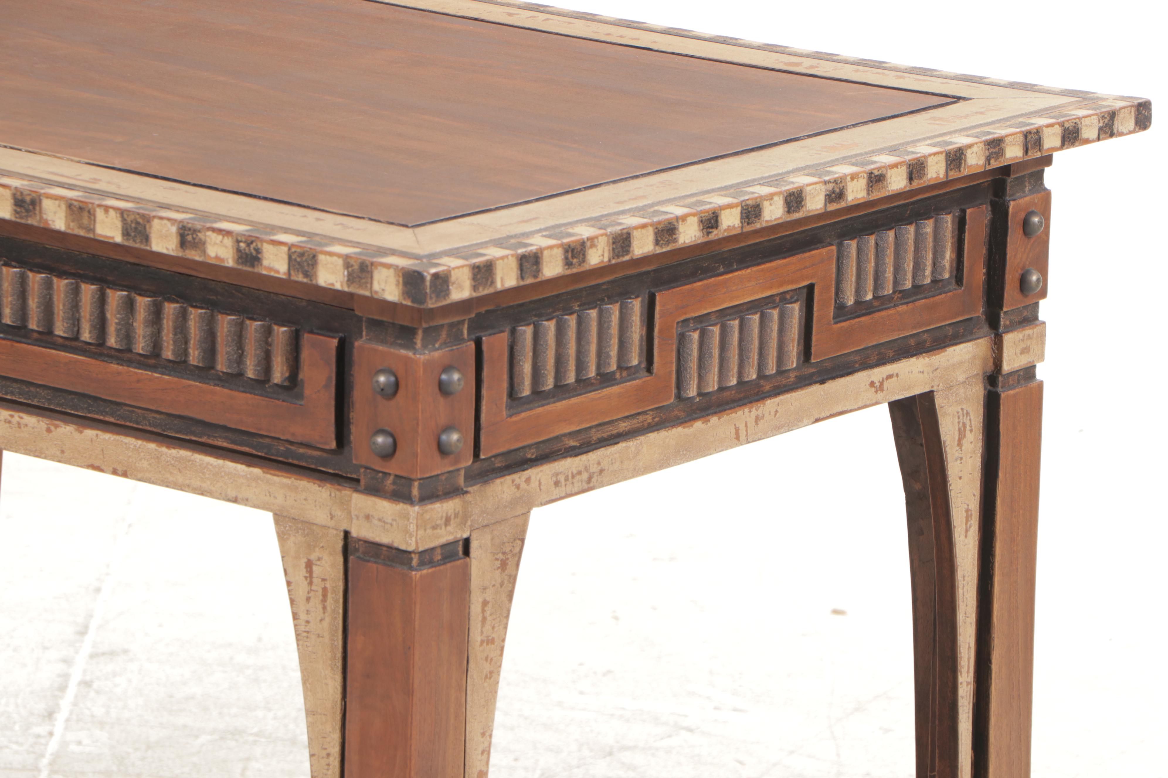 Hardwood and Paint-Decorated Writing Table and Side Chair