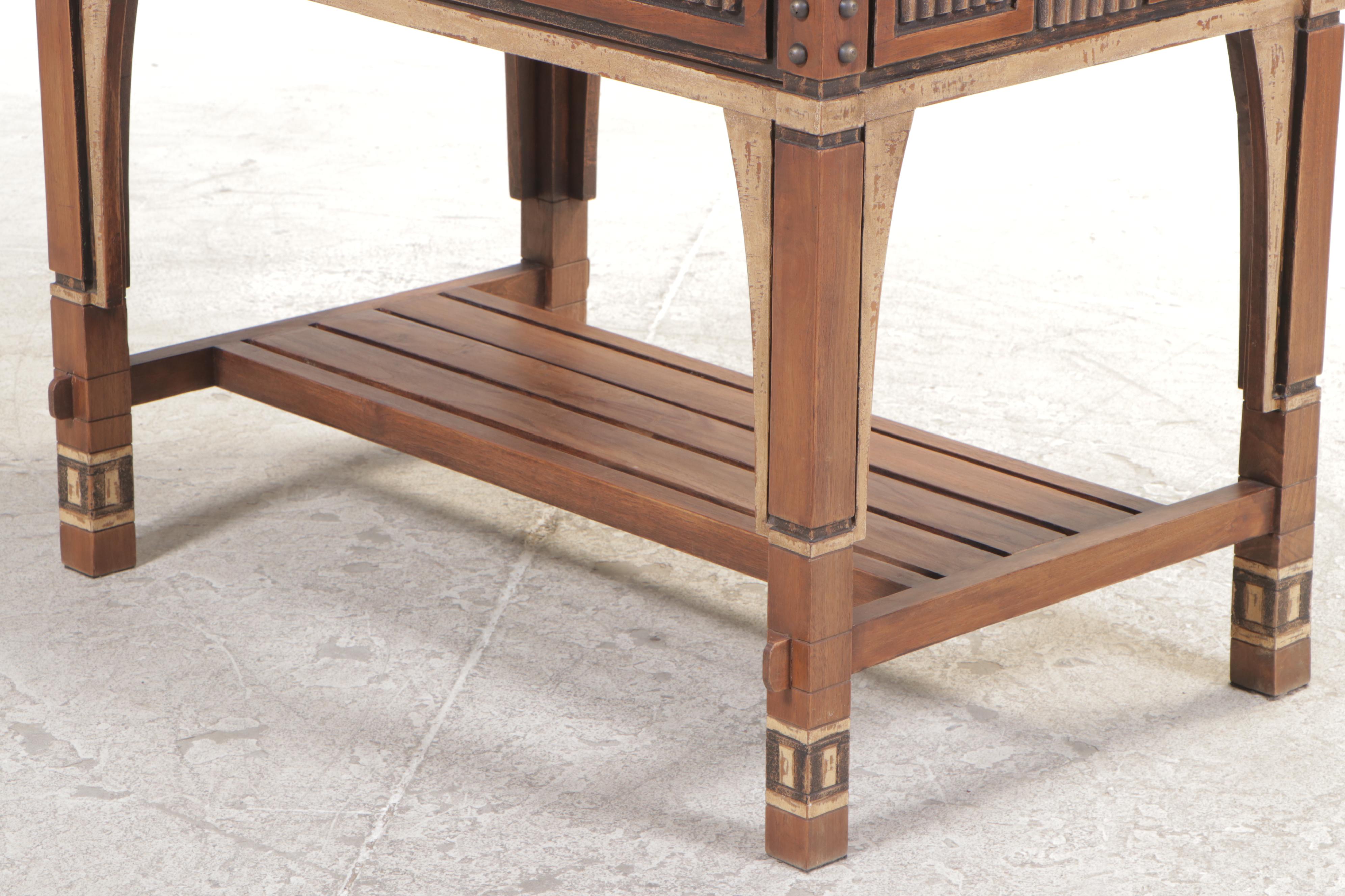 Hardwood and Paint-Decorated Writing Table and Side Chair