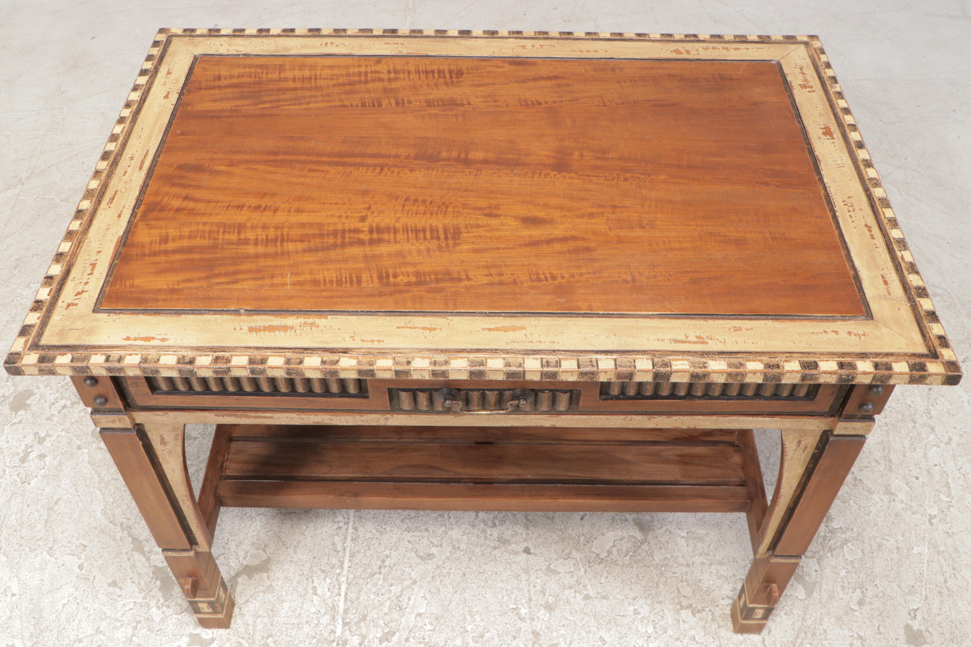 Hardwood and Paint-Decorated Writing Table and Side Chair