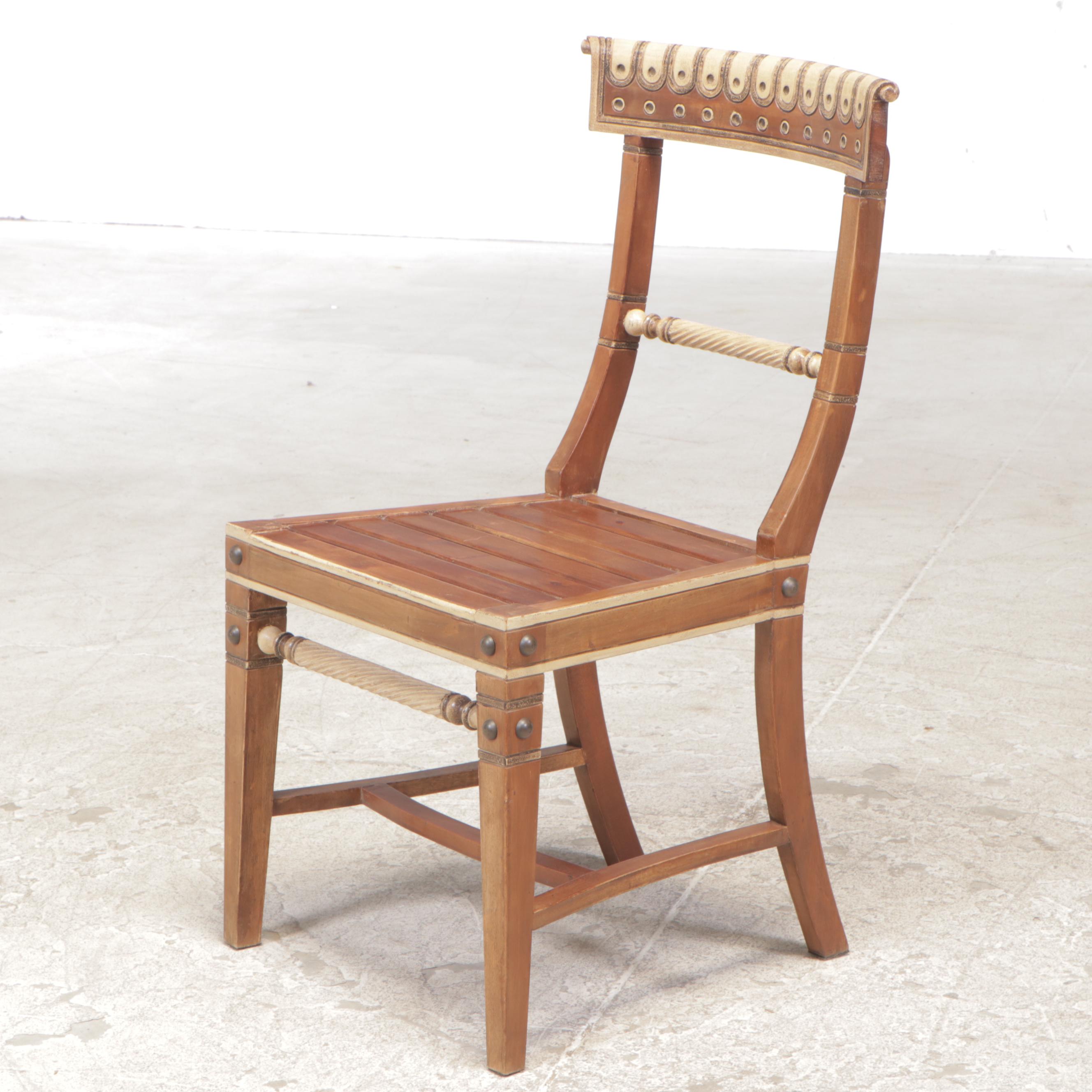 Hardwood and Paint-Decorated Writing Table and Side Chair
