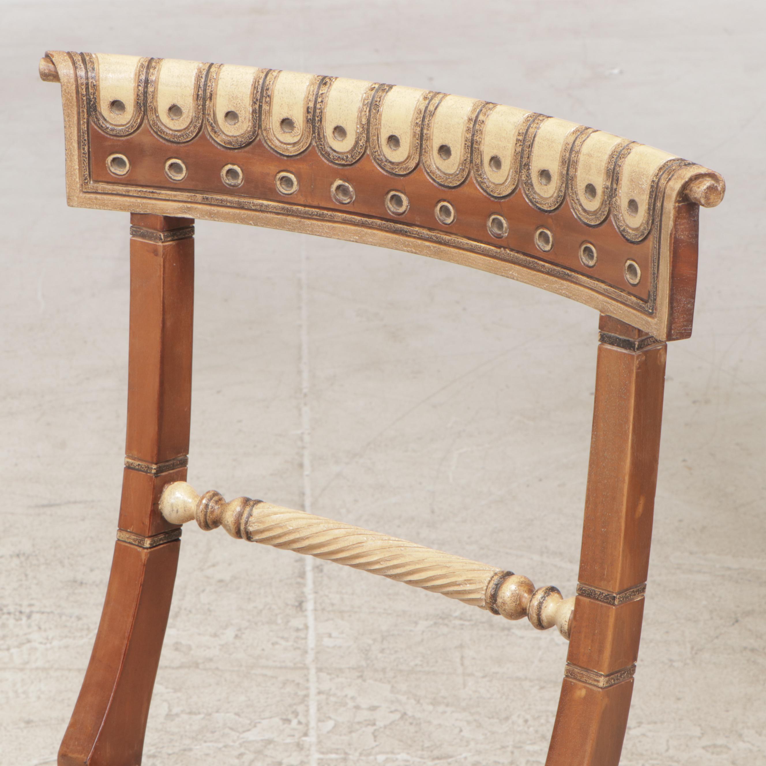 Hardwood and Paint-Decorated Writing Table and Side Chair