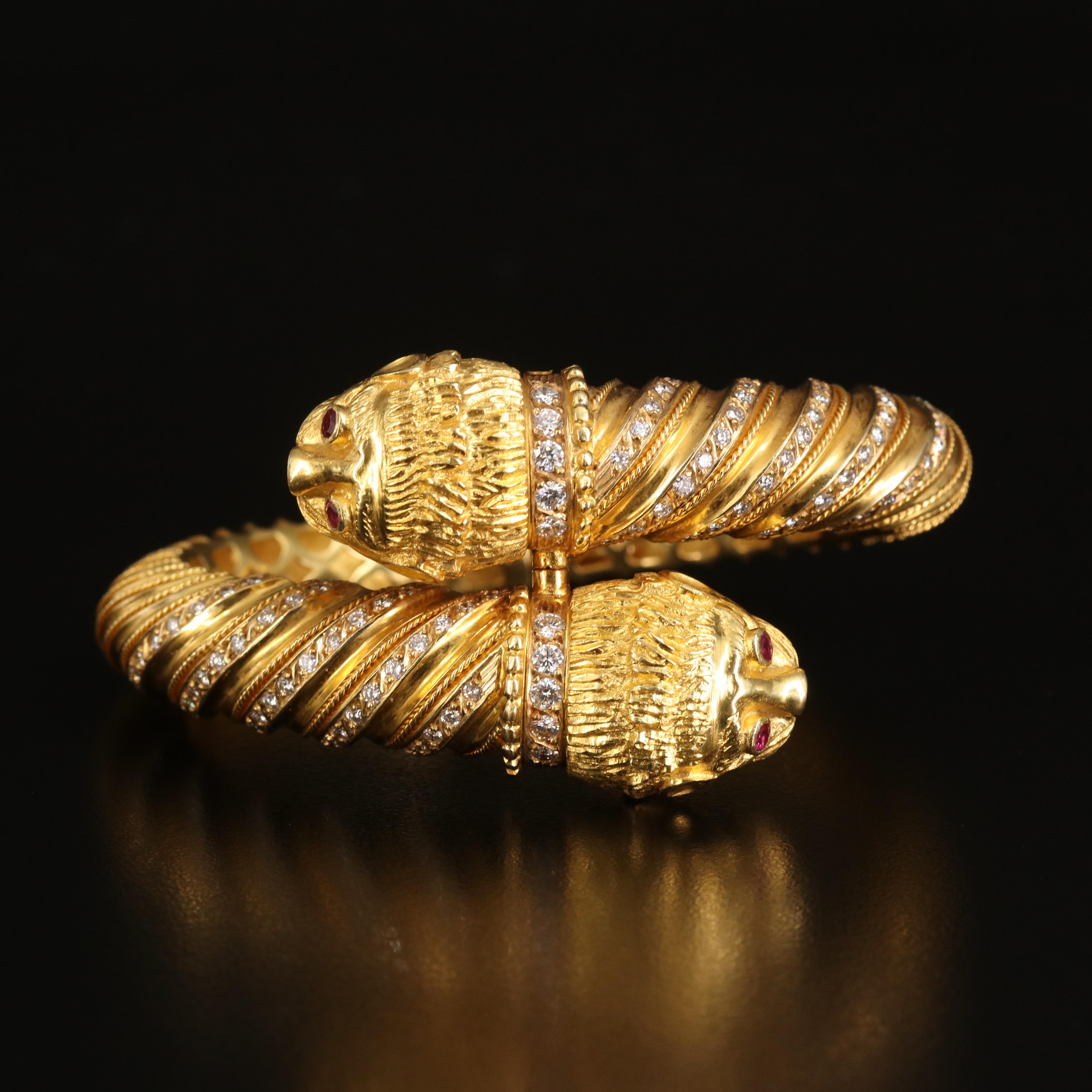 18K 1.95 CTW Diamond and Ruby Lion Head Bracelet