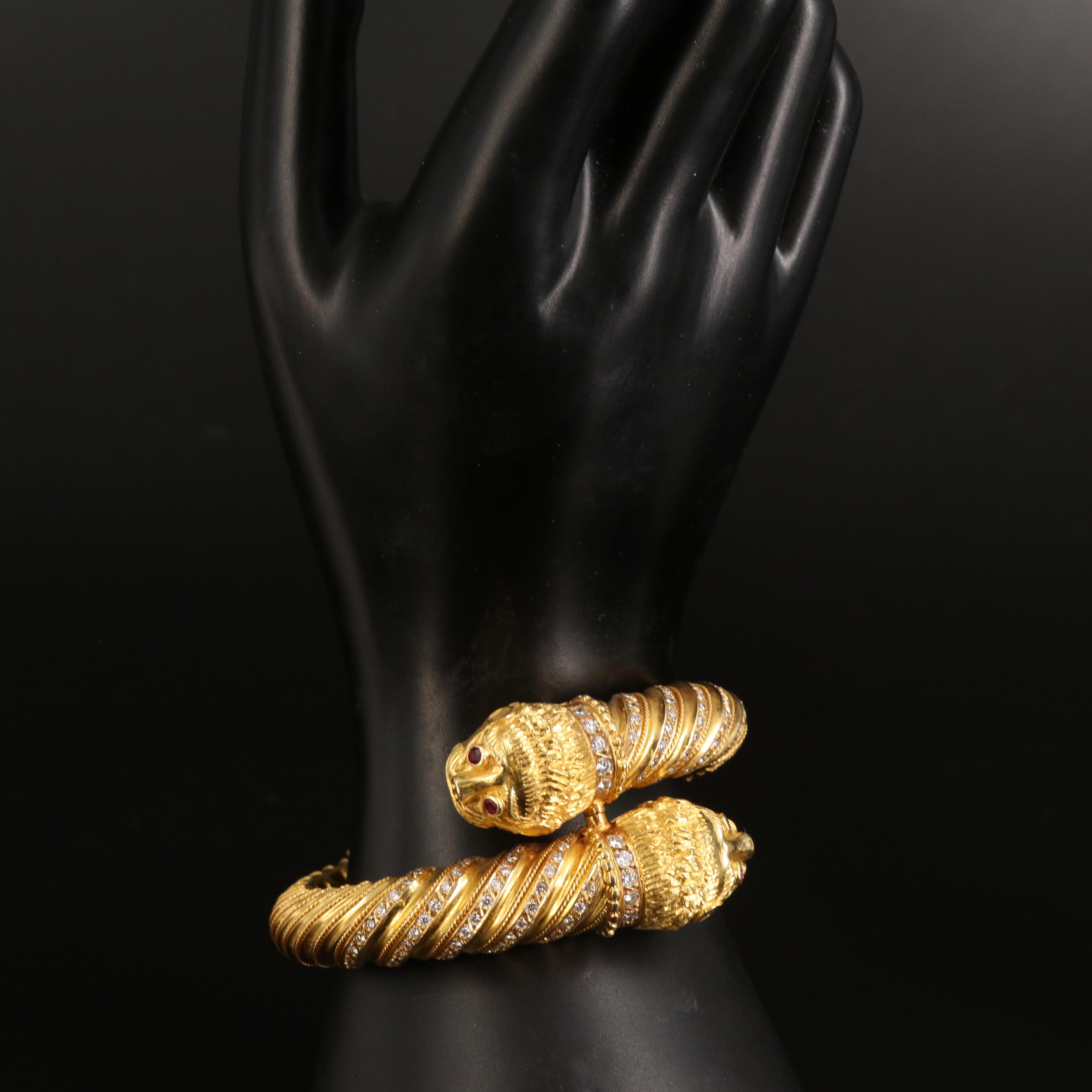 18K 1.95 CTW Diamond and Ruby Lion Head Bracelet