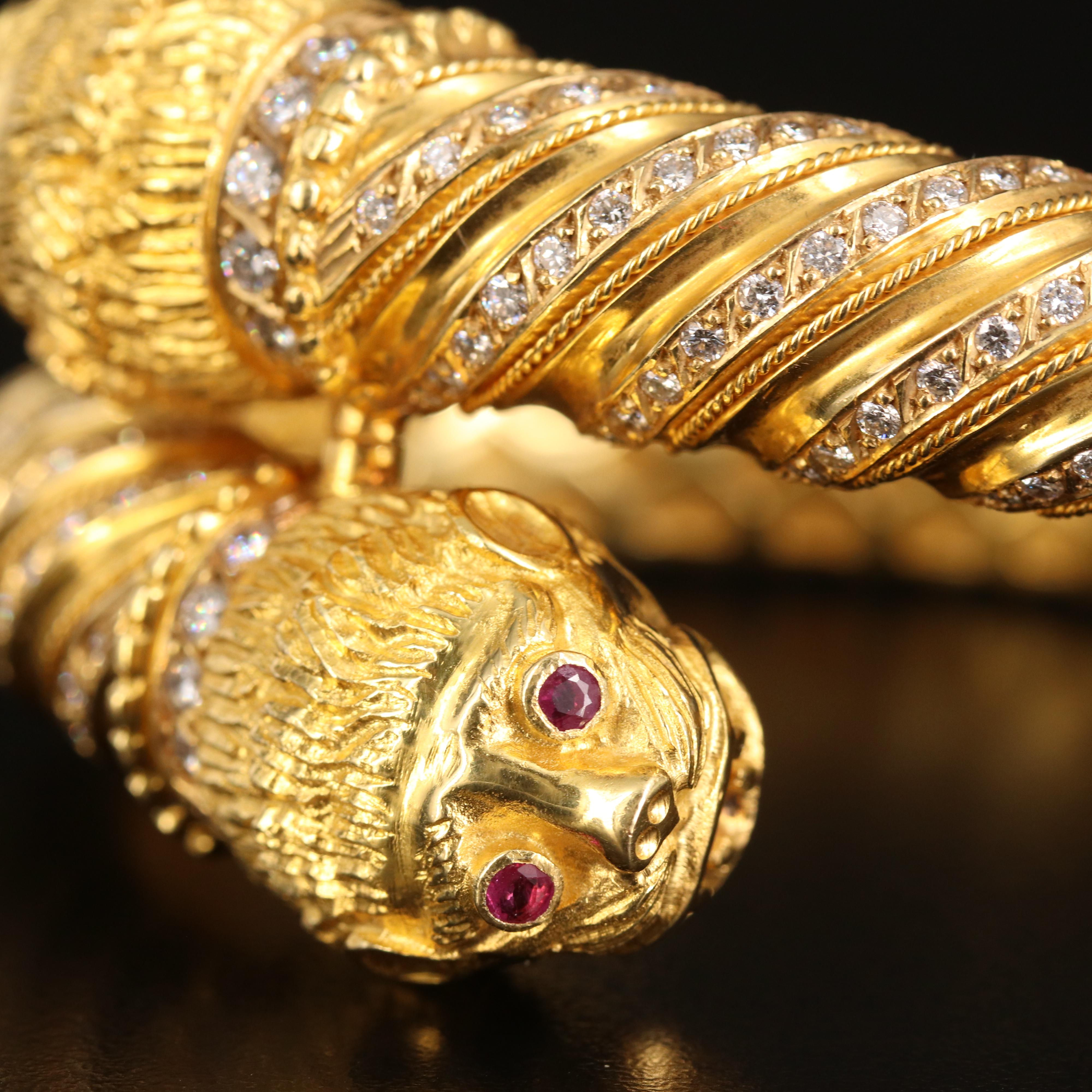 18K 1.95 CTW Diamond and Ruby Lion Head Bracelet