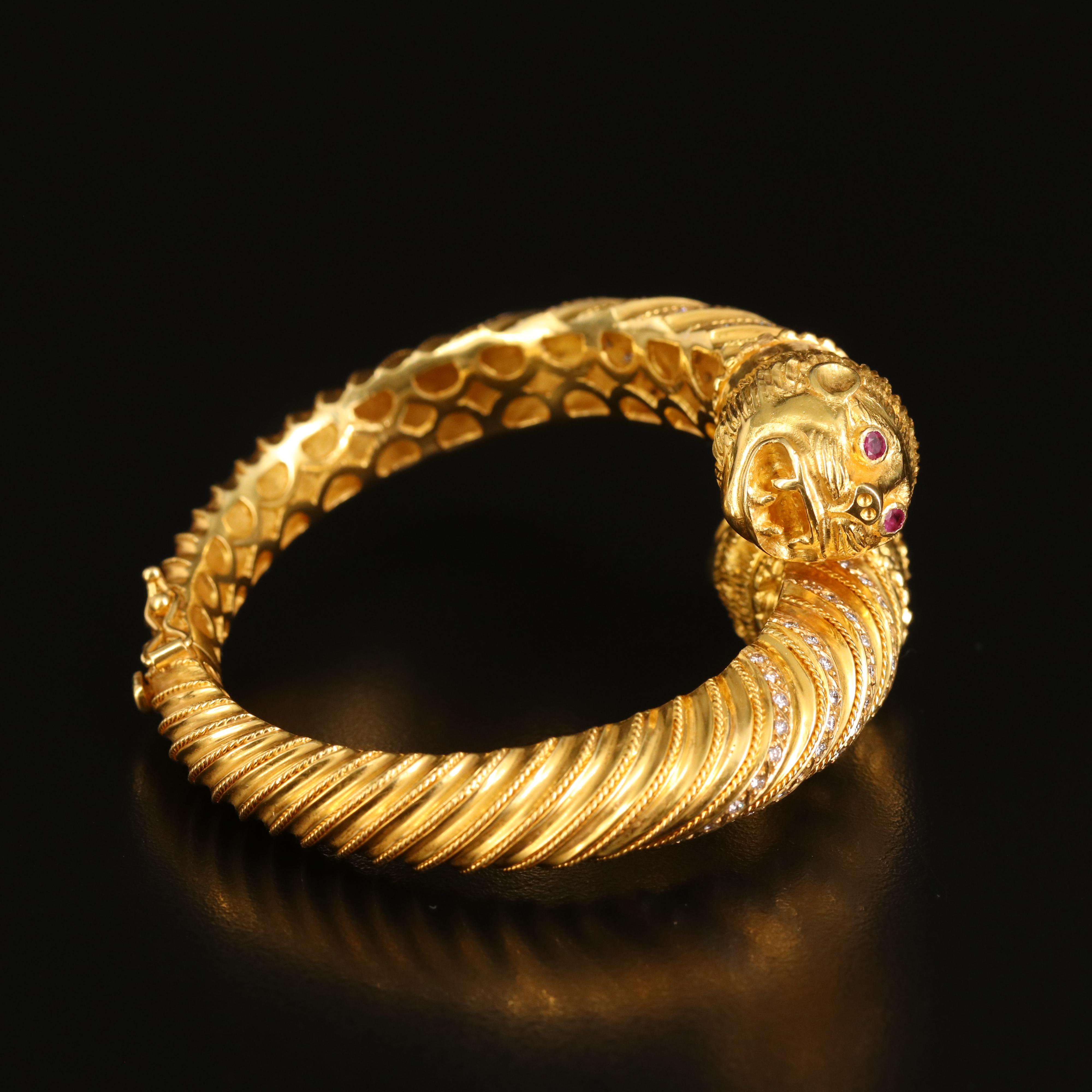 18K 1.95 CTW Diamond and Ruby Lion Head Bracelet