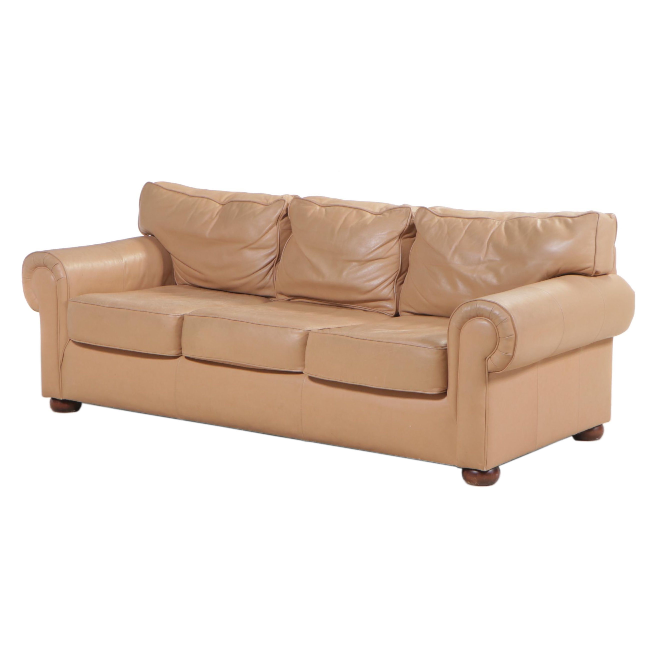 Leather Roll-Arm Sofa