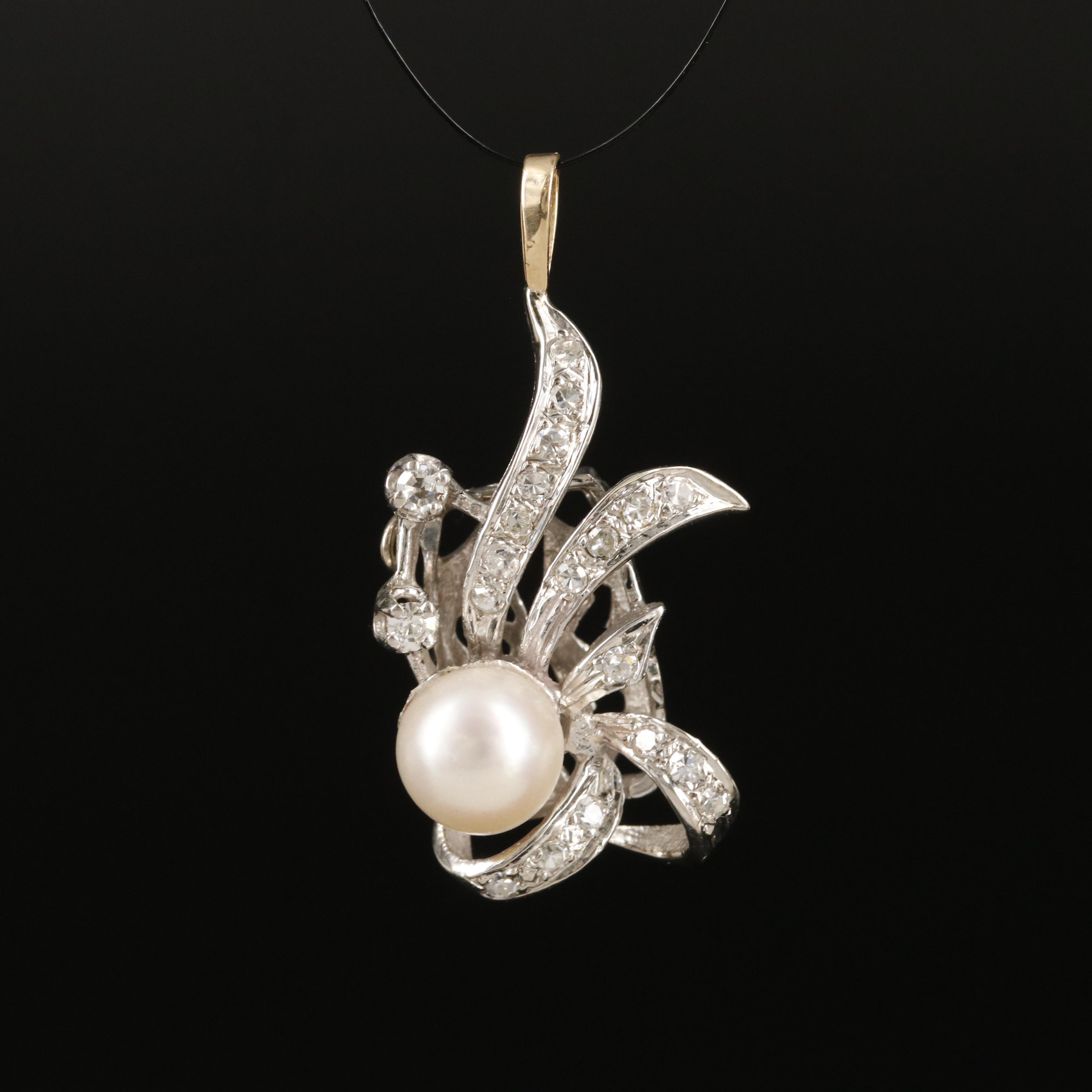 14K Pearl and Diamond Pendant