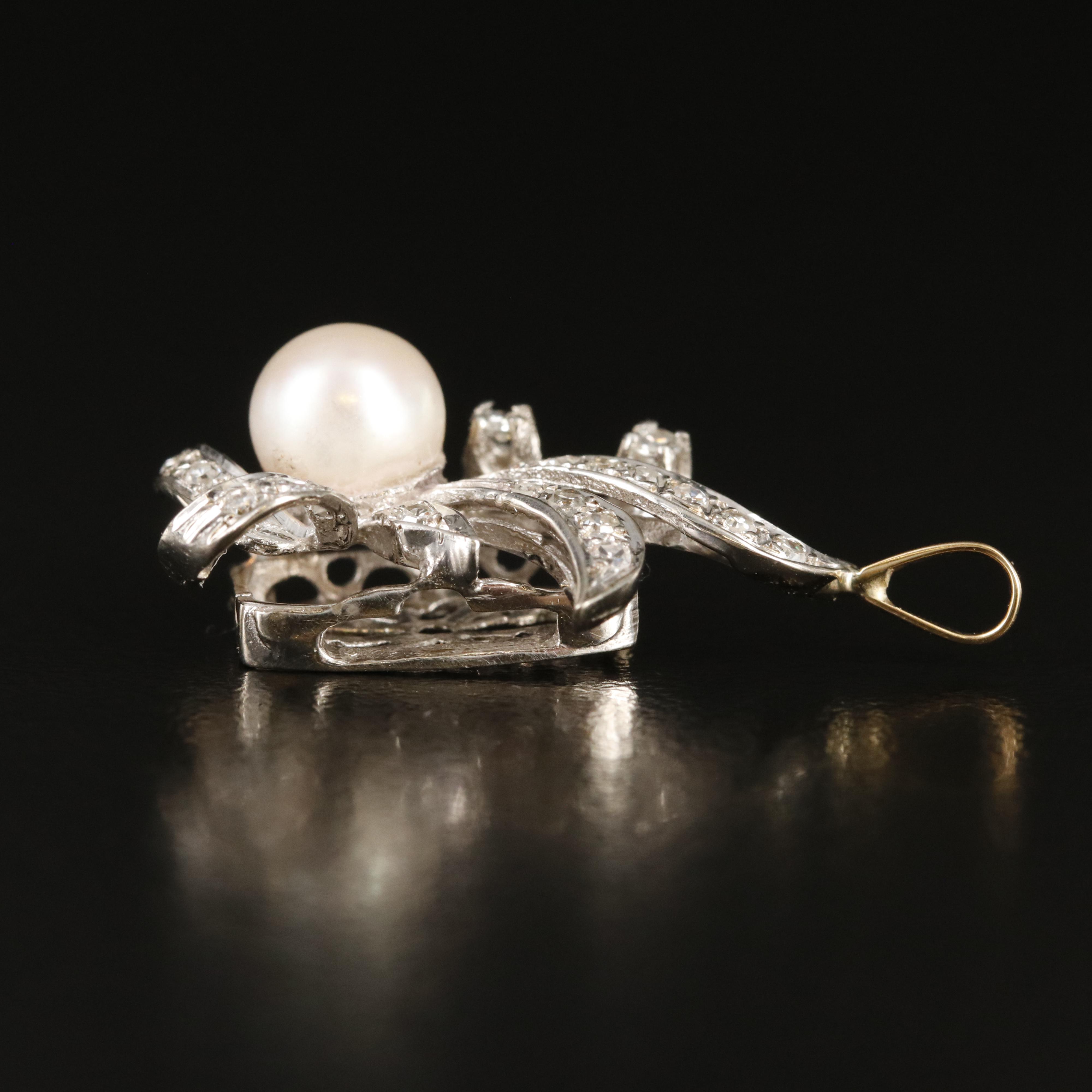 14K Pearl and Diamond Pendant