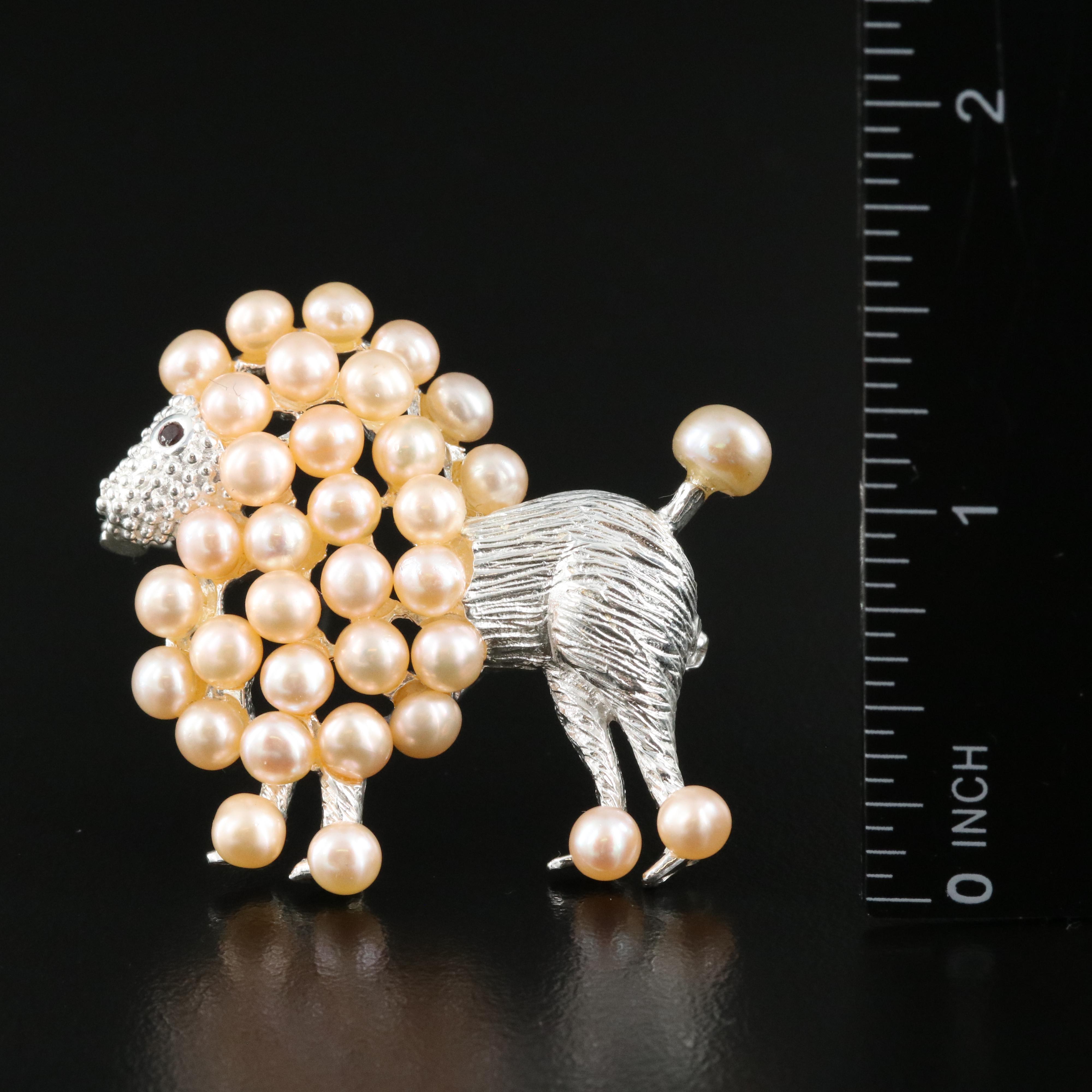 Sterling Pearl and Garnet Poodle Brooch