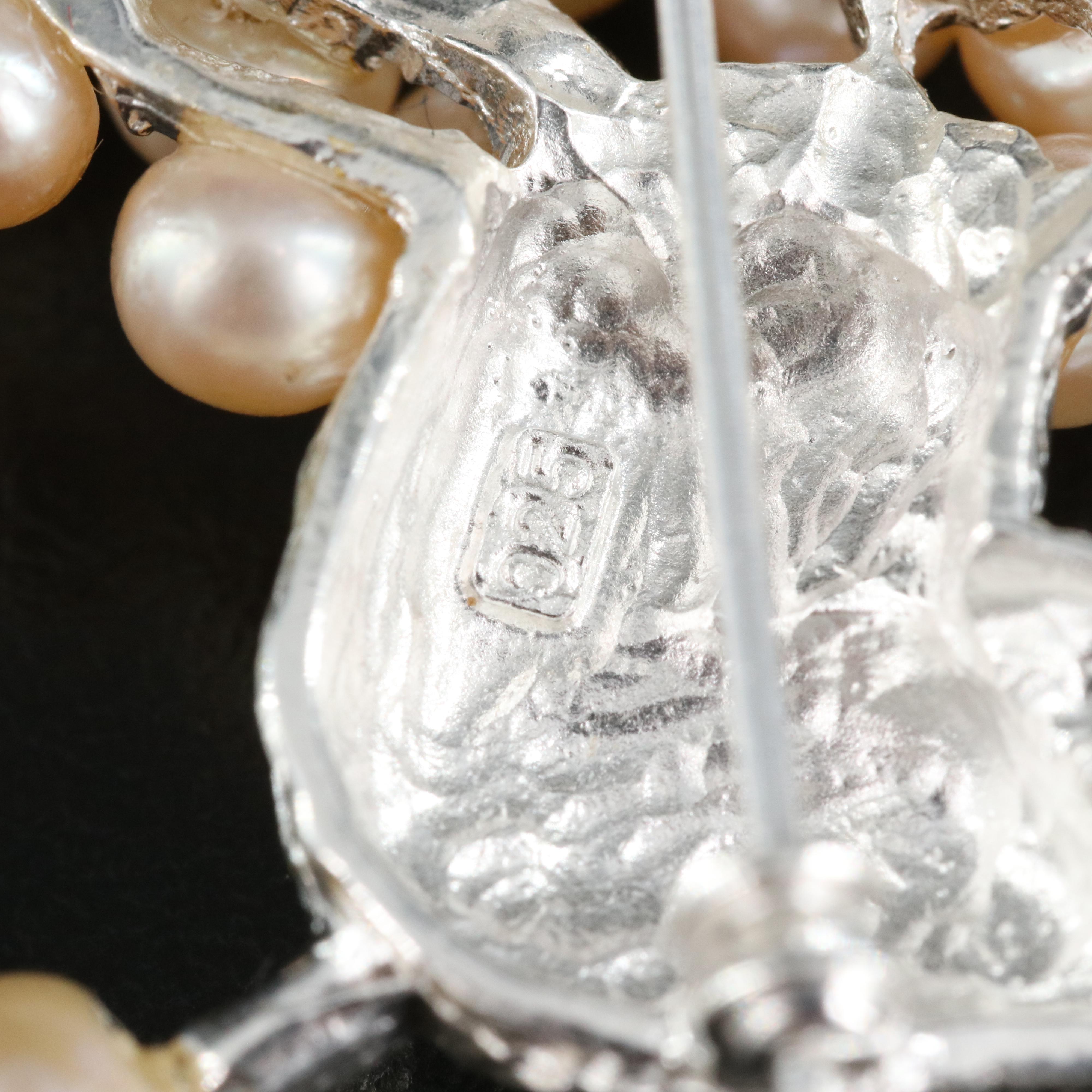 Sterling Pearl and Garnet Poodle Brooch