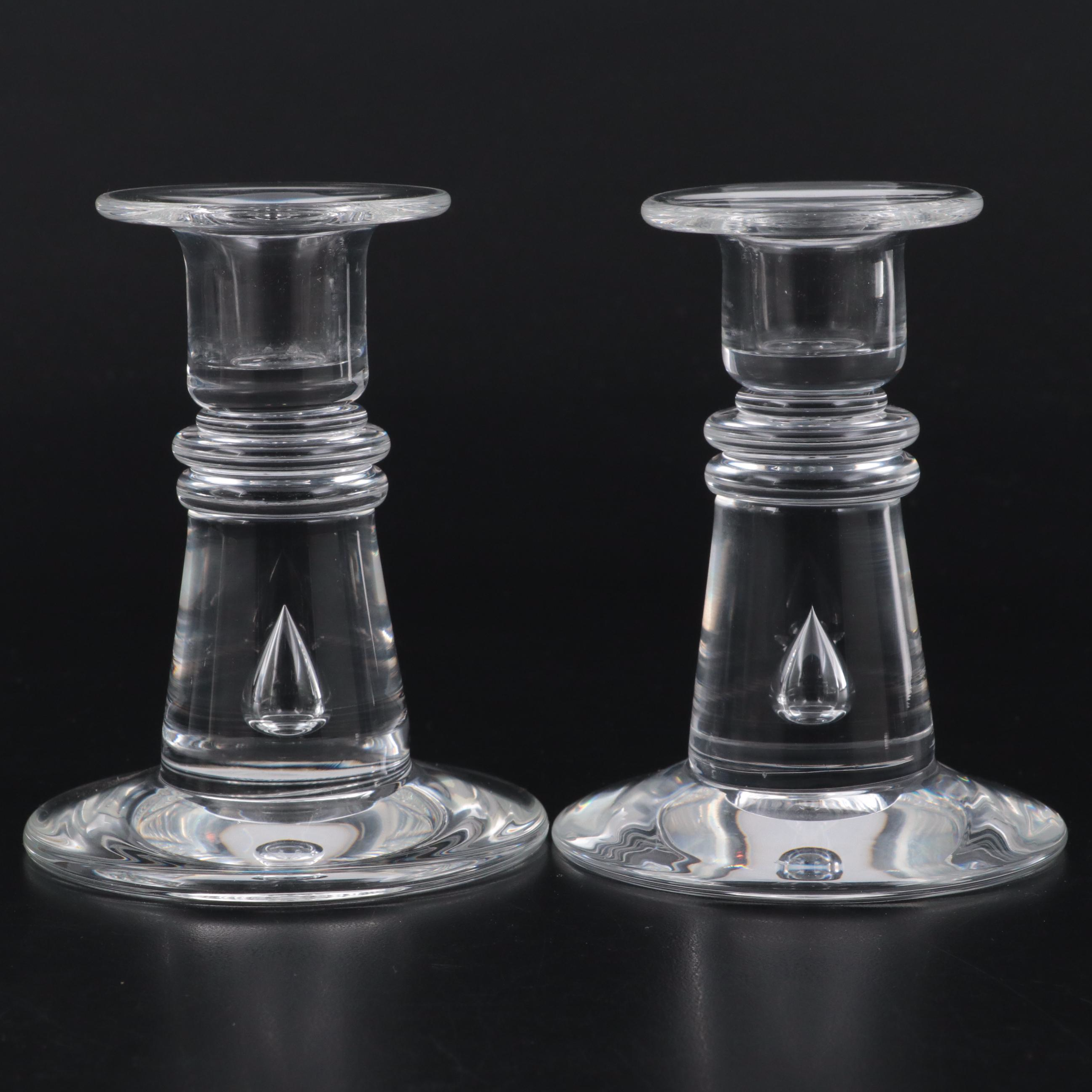 Steuben Art Glass "Teardrop" Candlesticks, 1958-2011