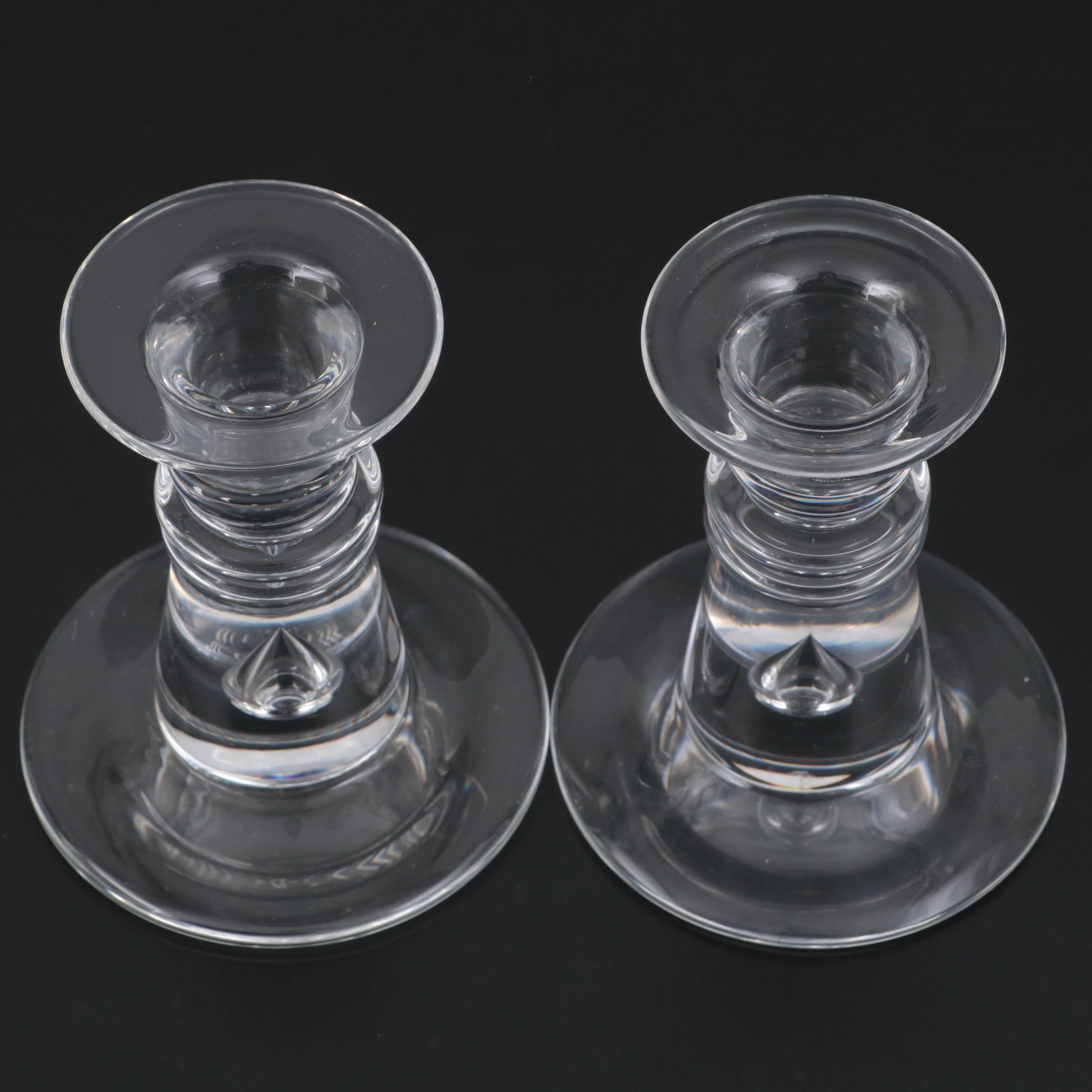 Steuben Art Glass "Teardrop" Candlesticks, 1958-2011