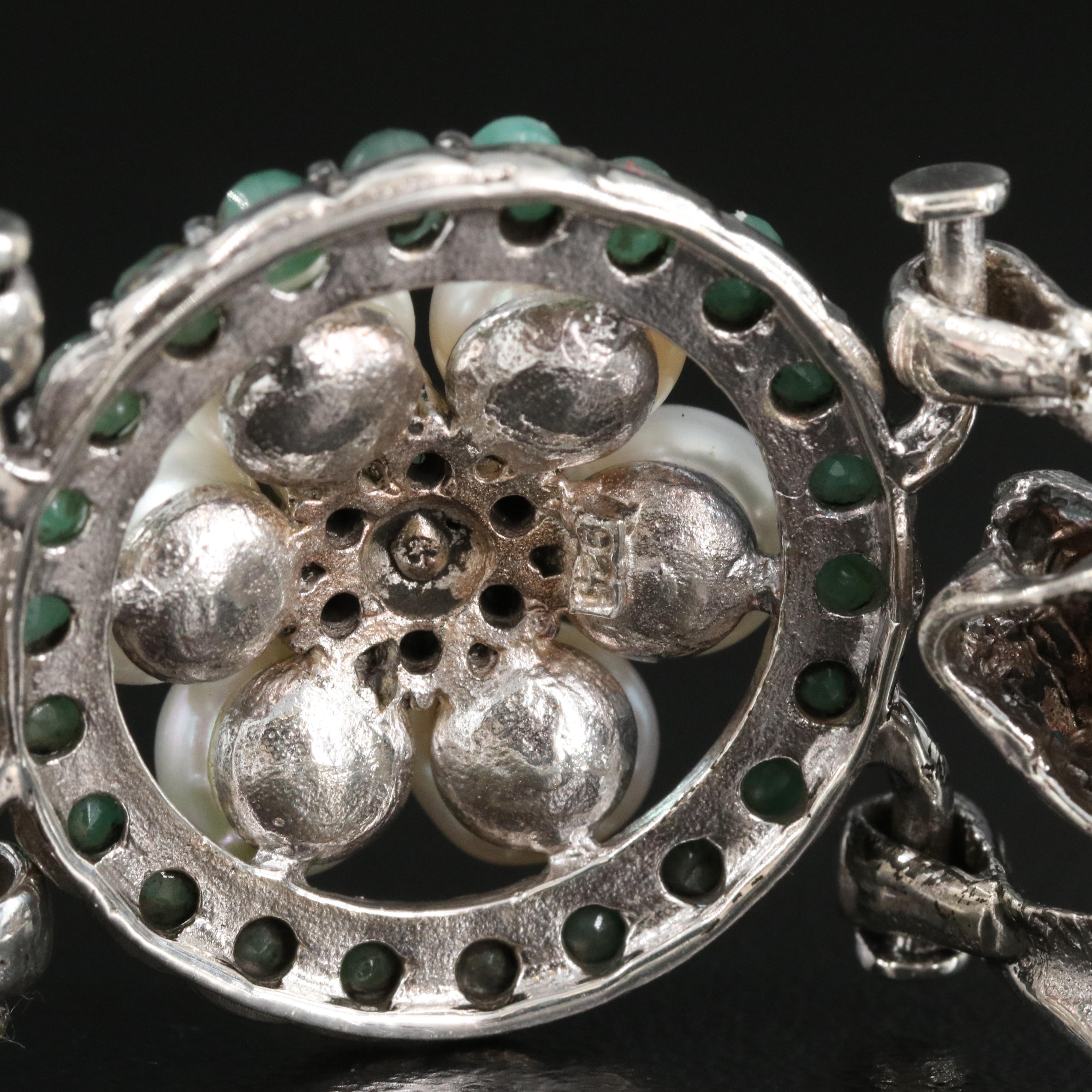 Sterling Pearl, Emerald and Marcasite Tiger Bracelet