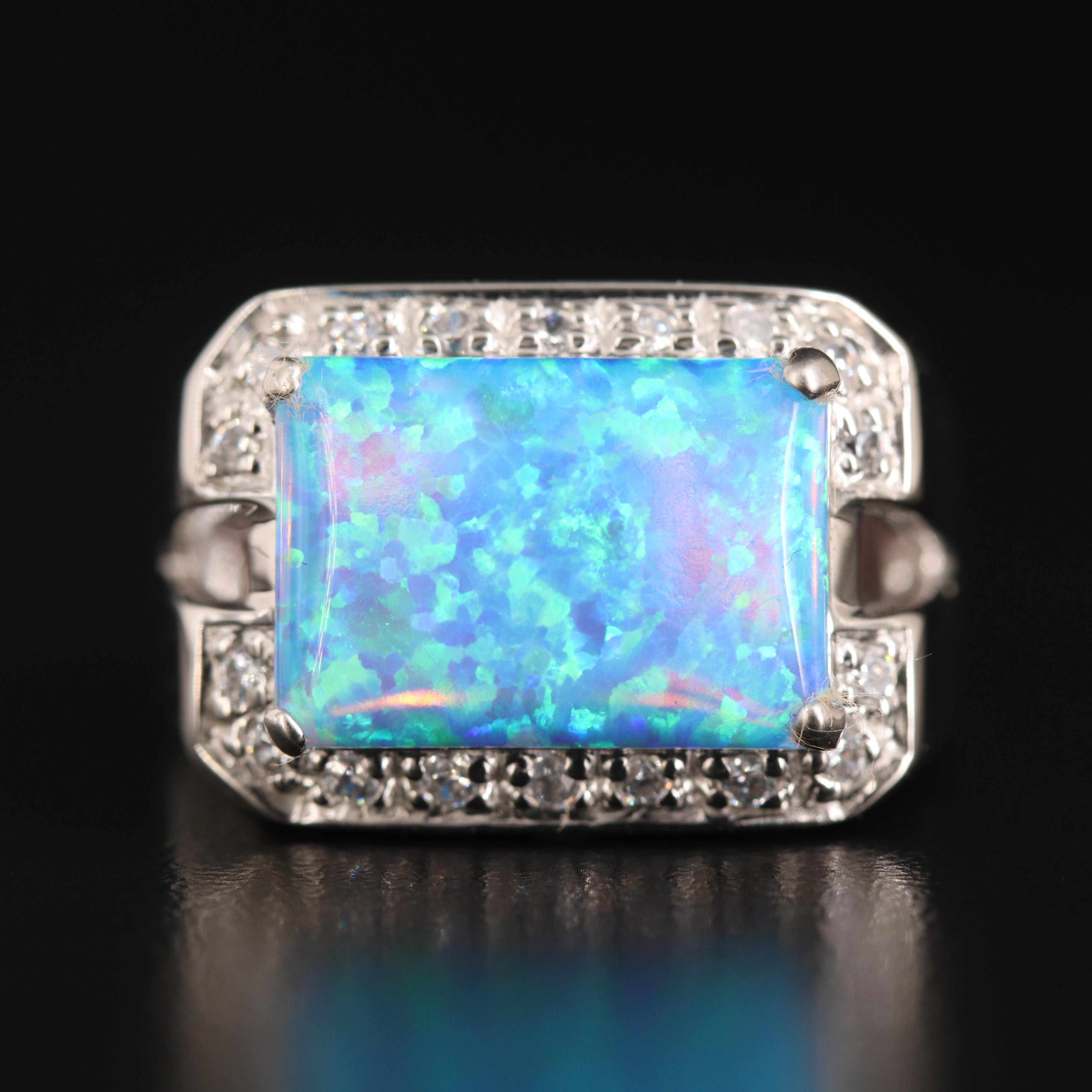 Sterling Opal and Cubic Zirconia Ring