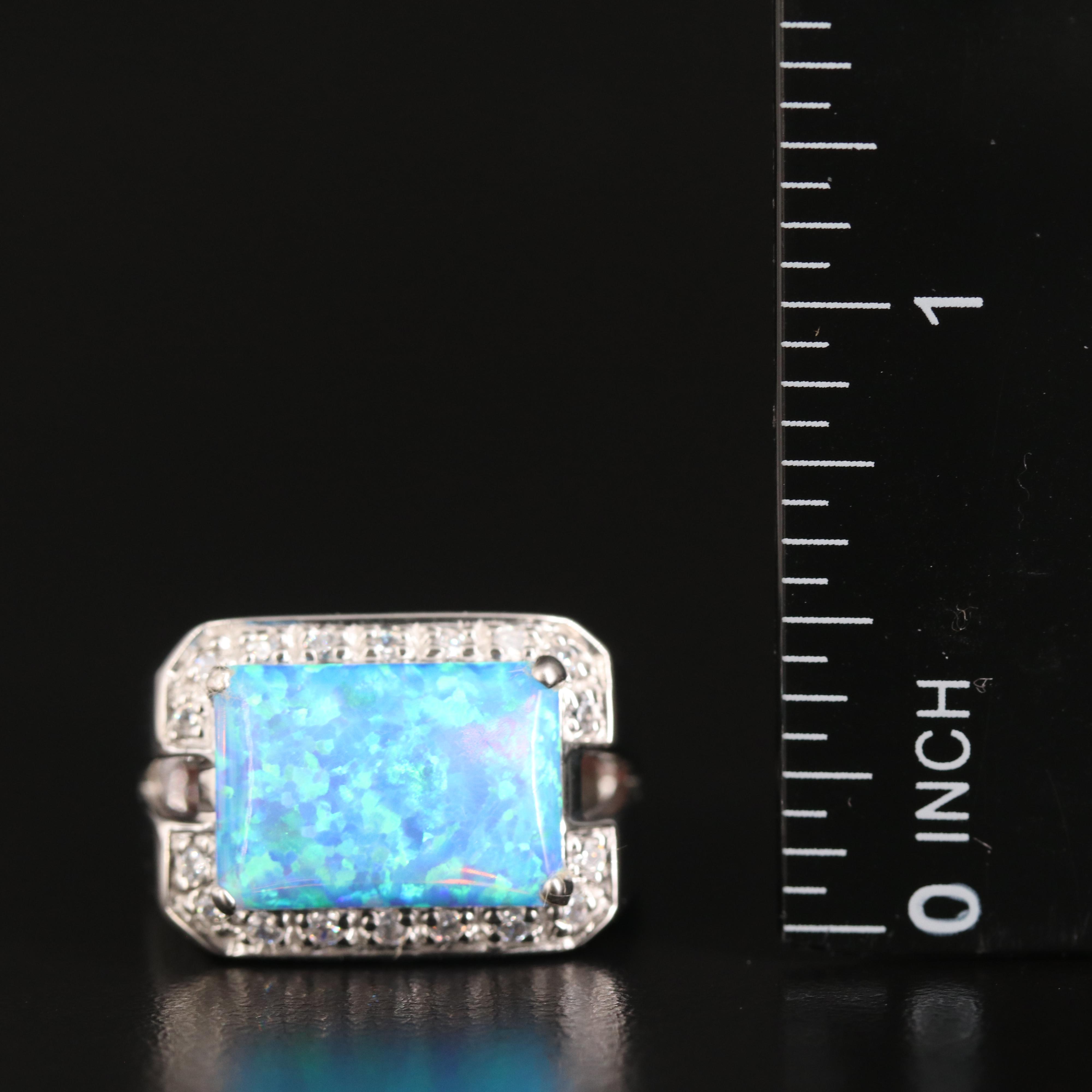 Sterling Opal and Cubic Zirconia Ring
