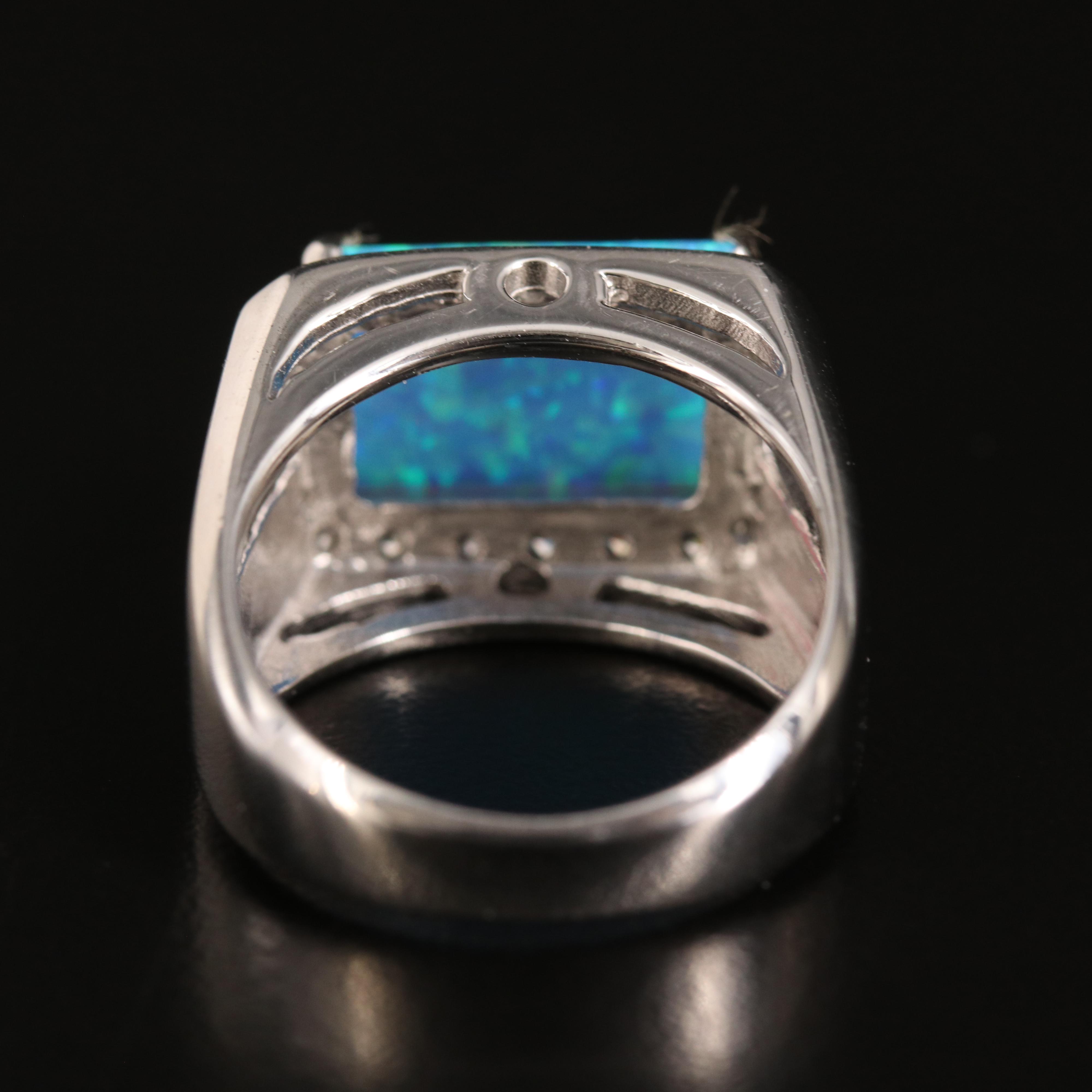 Sterling Opal and Cubic Zirconia Ring
