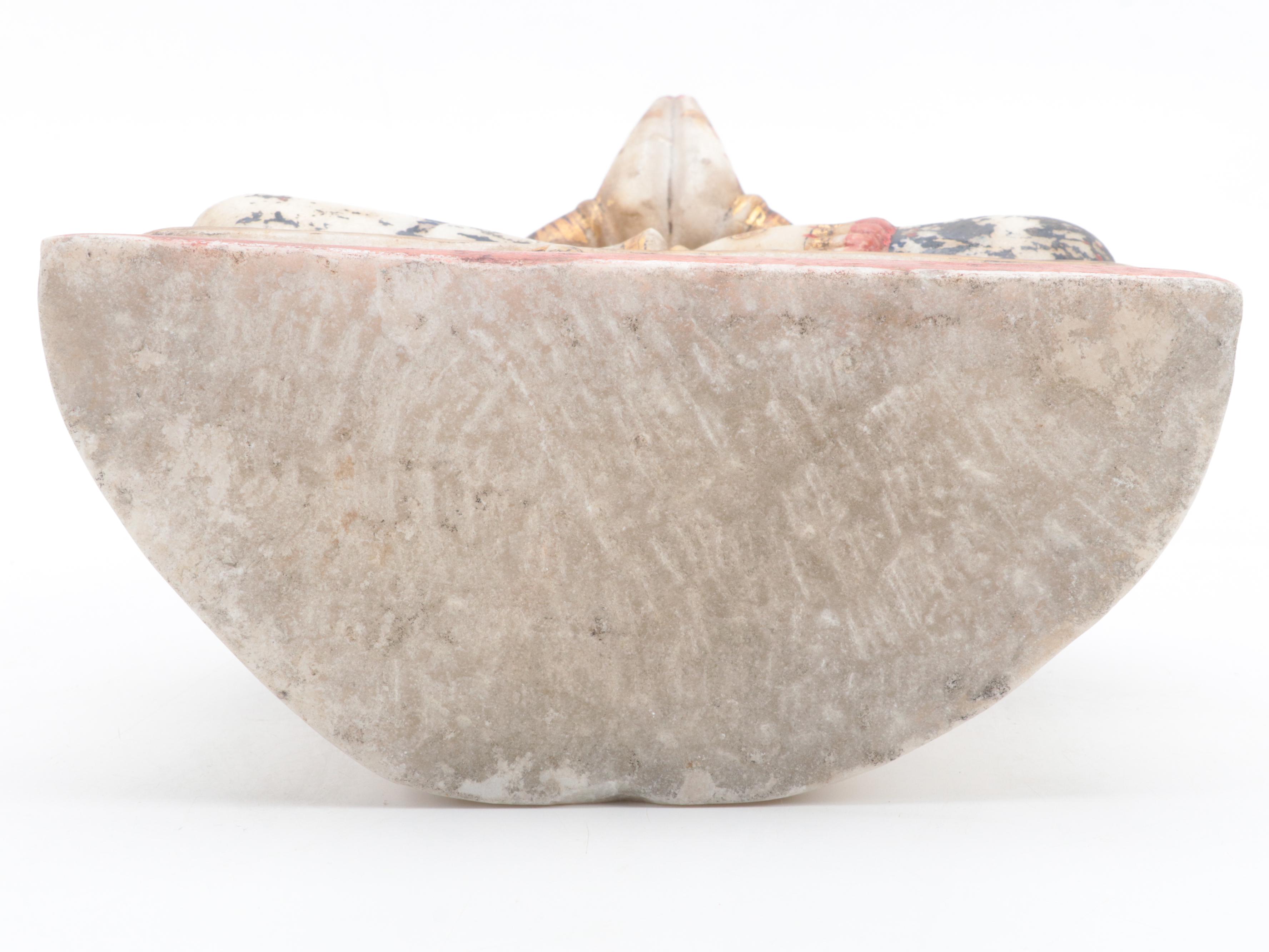 Indian Gilt Polychrome Alabaster Carving of a Devi