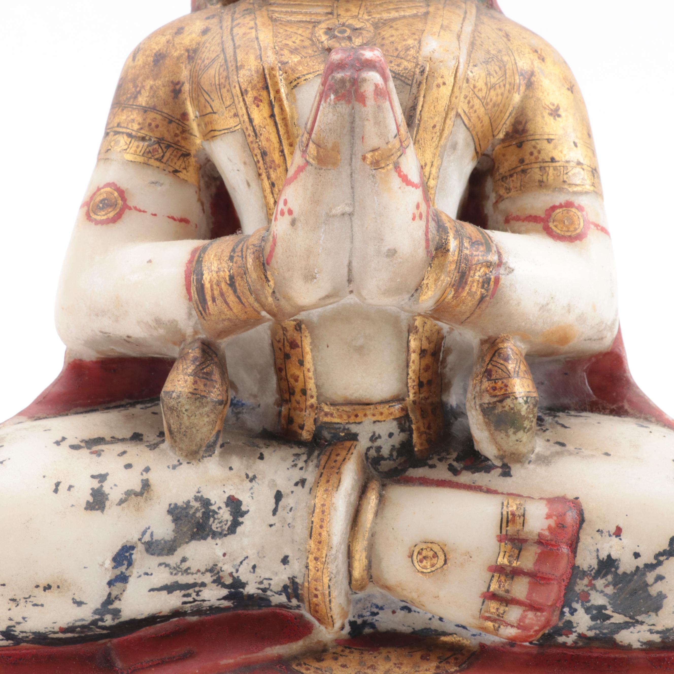 Indian Gilt Polychrome Alabaster Carving of a Devi