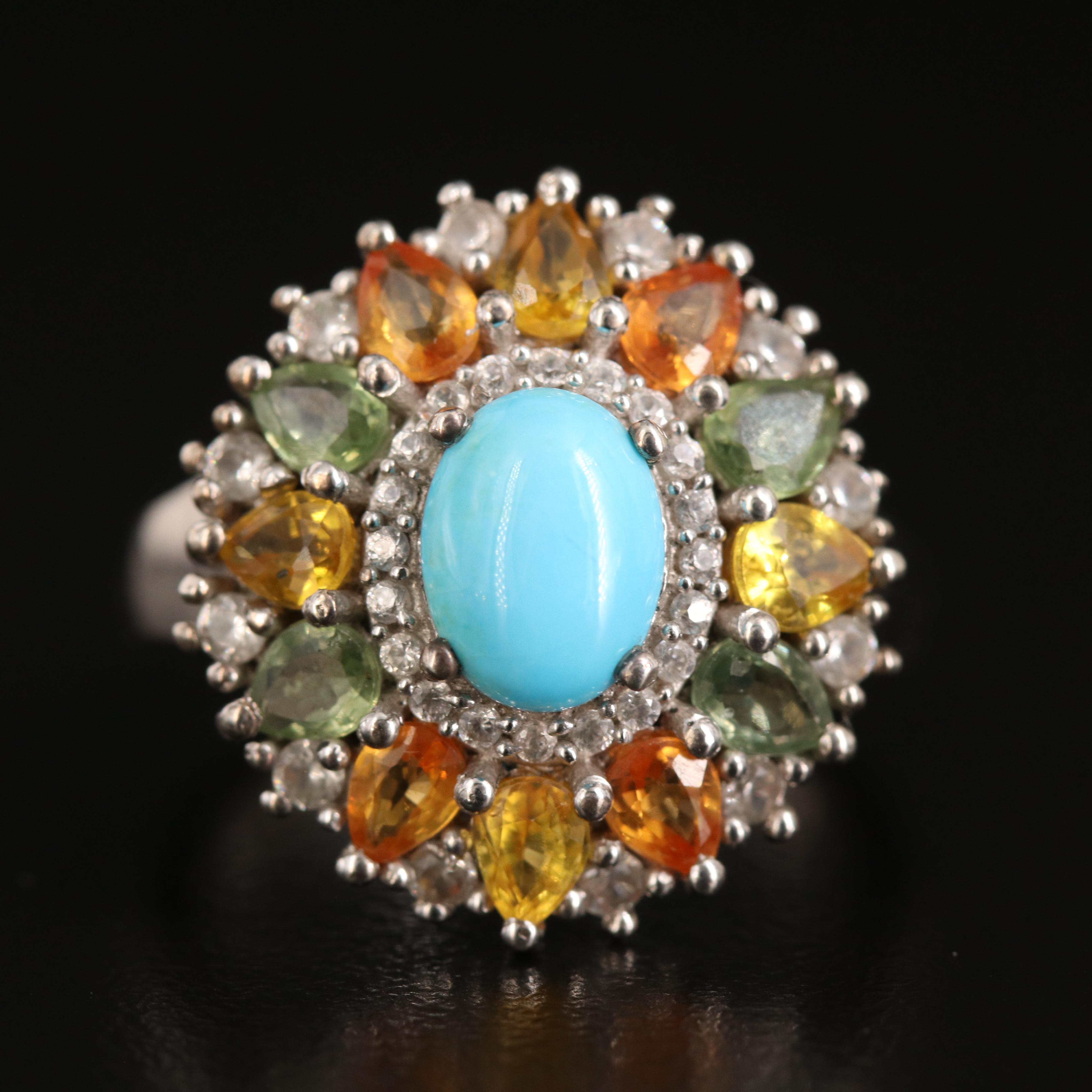 Sterling Turquoise, Sapphire and White Sapphire Ring