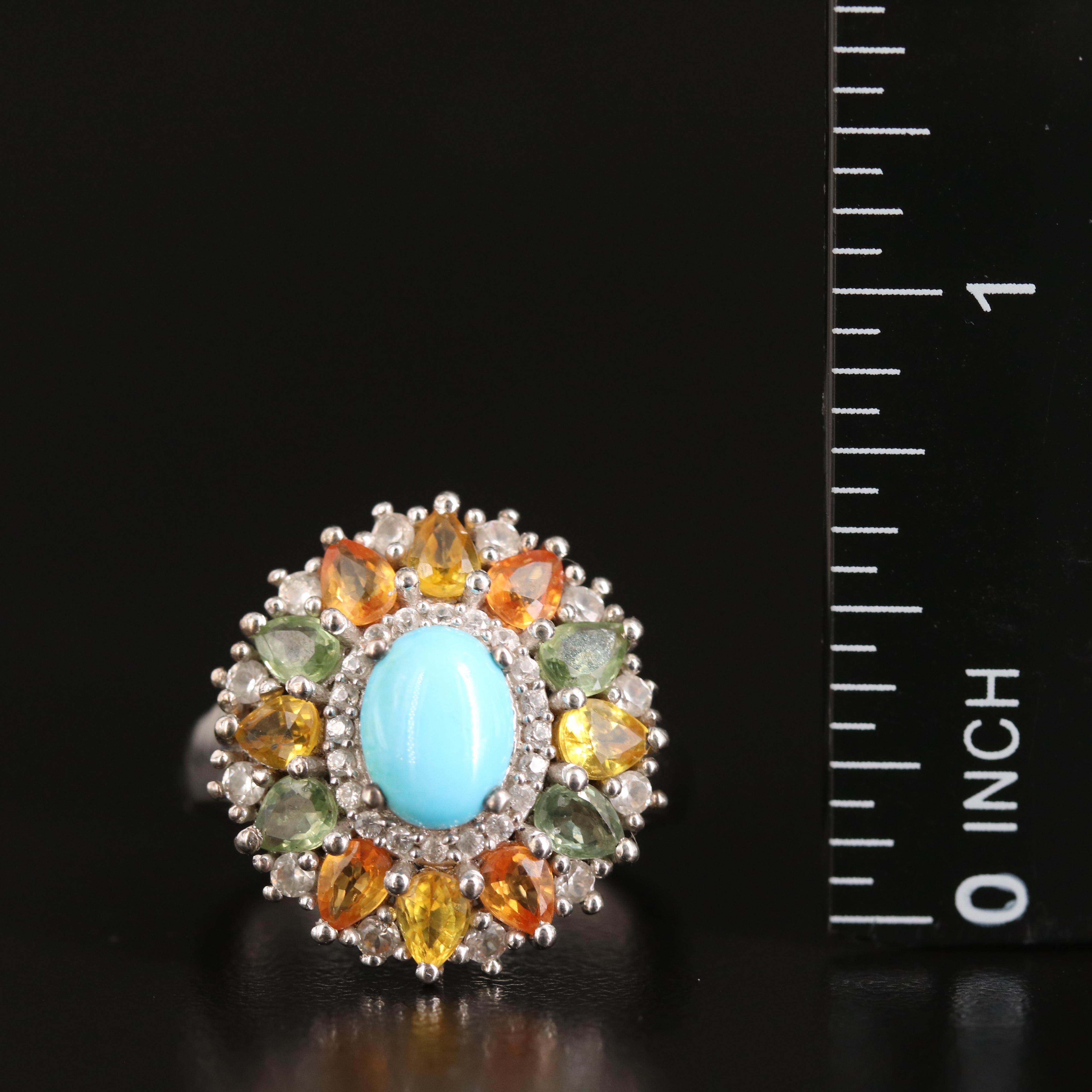 Sterling Turquoise, Sapphire and White Sapphire Ring