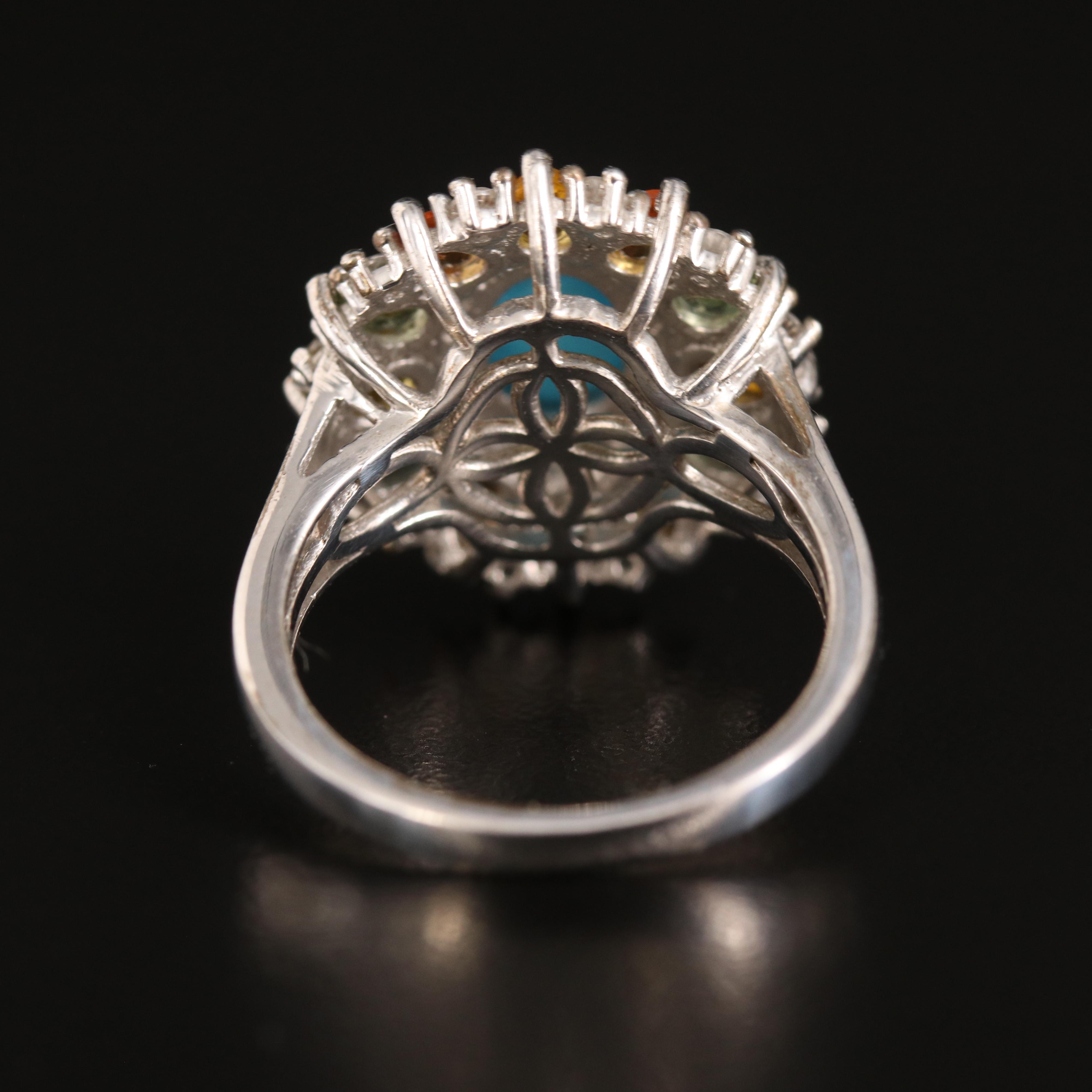 Sterling Turquoise, Sapphire and White Sapphire Ring