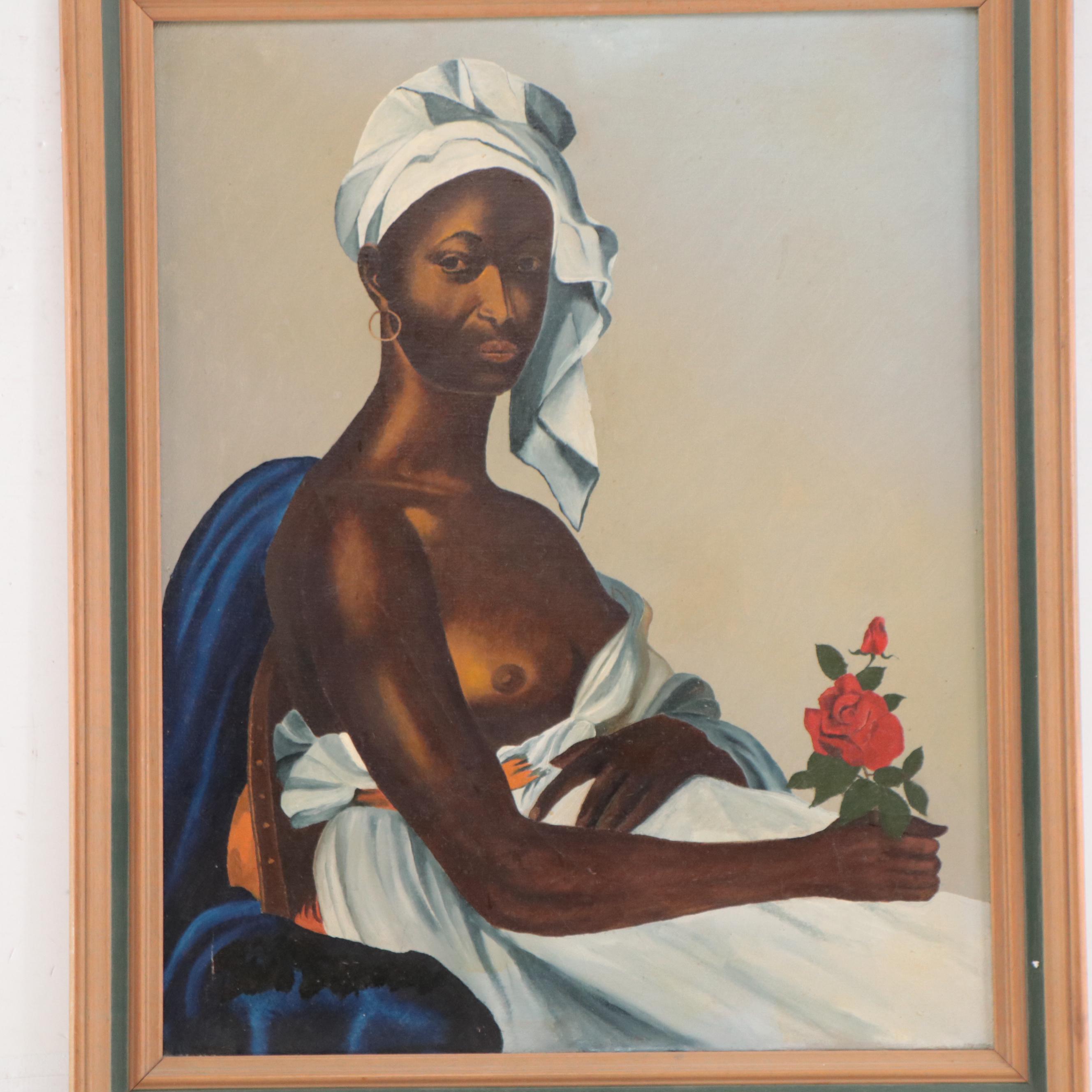 Post-Impressionist Style Oil Painting of Seated Figure With Flowers