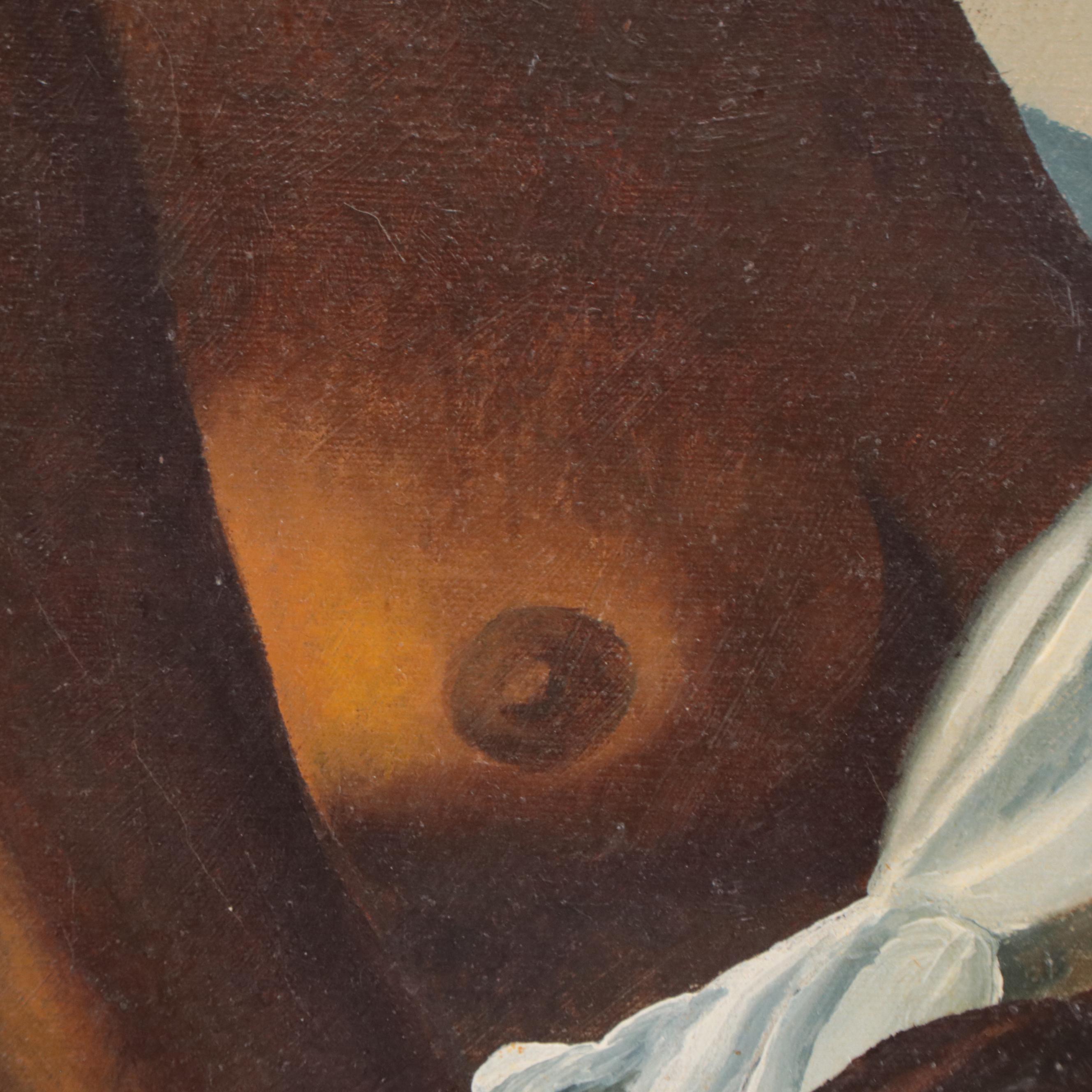 Post-Impressionist Style Oil Painting of Seated Figure With Flowers