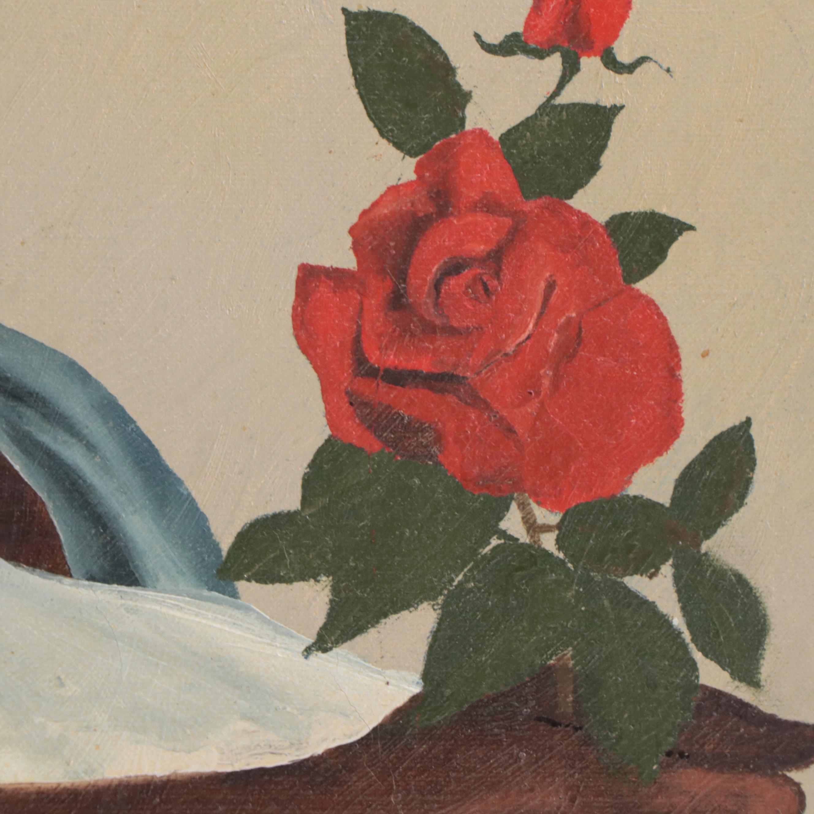 Post-Impressionist Style Oil Painting of Seated Figure With Flowers